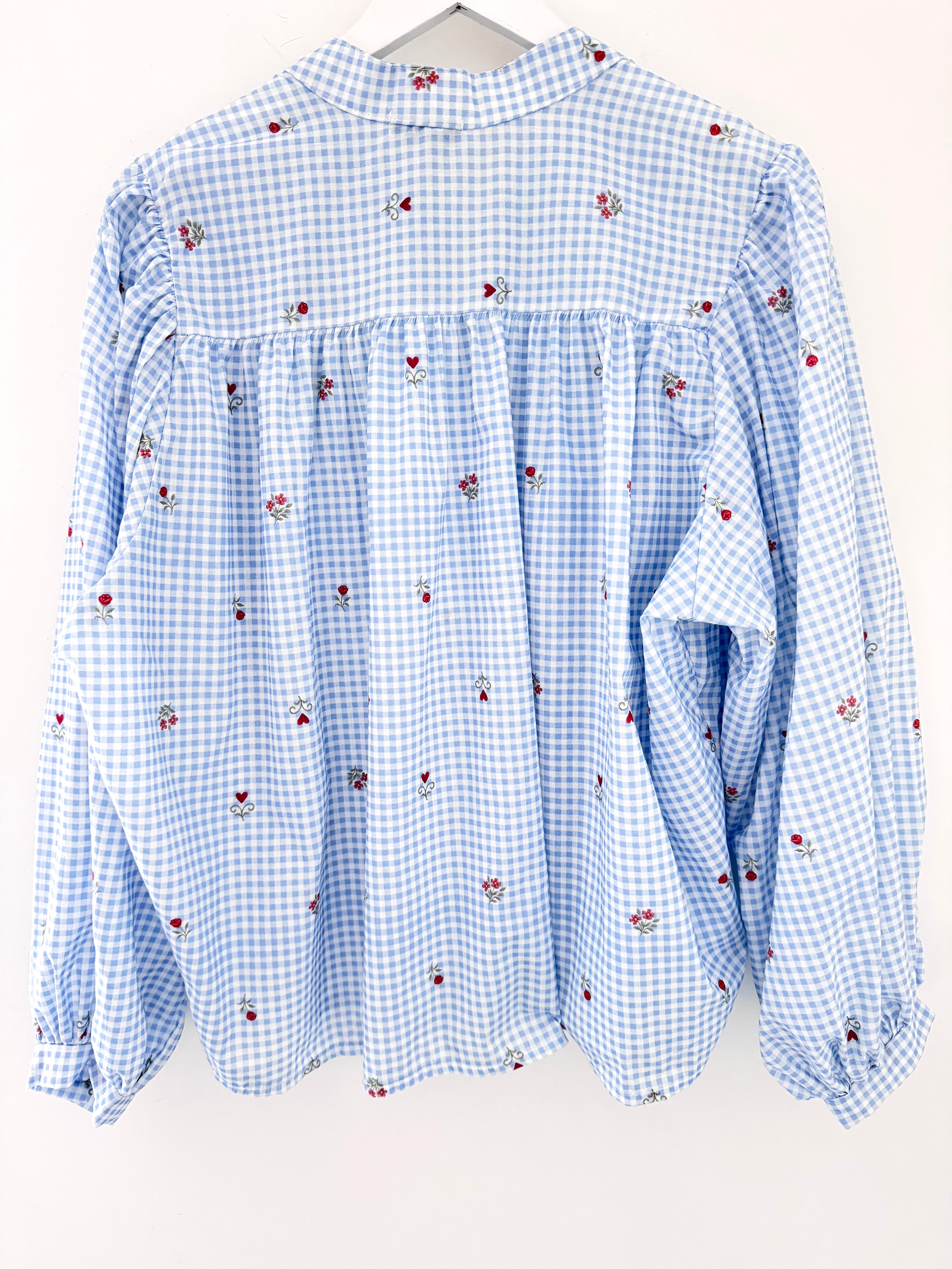Gingham & Sprig Shirt in Blue & White
