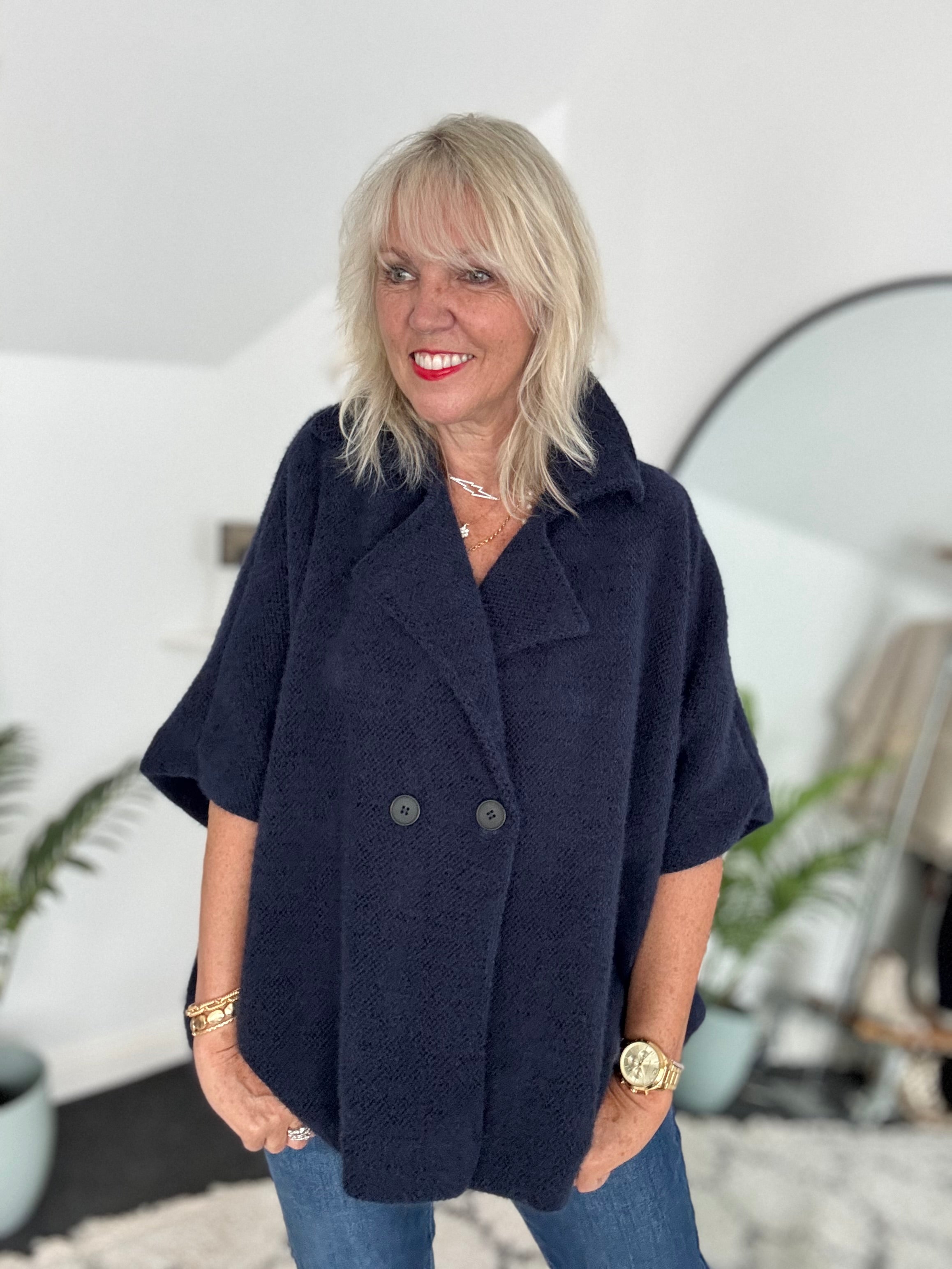Soft Cape Jacket in Navy