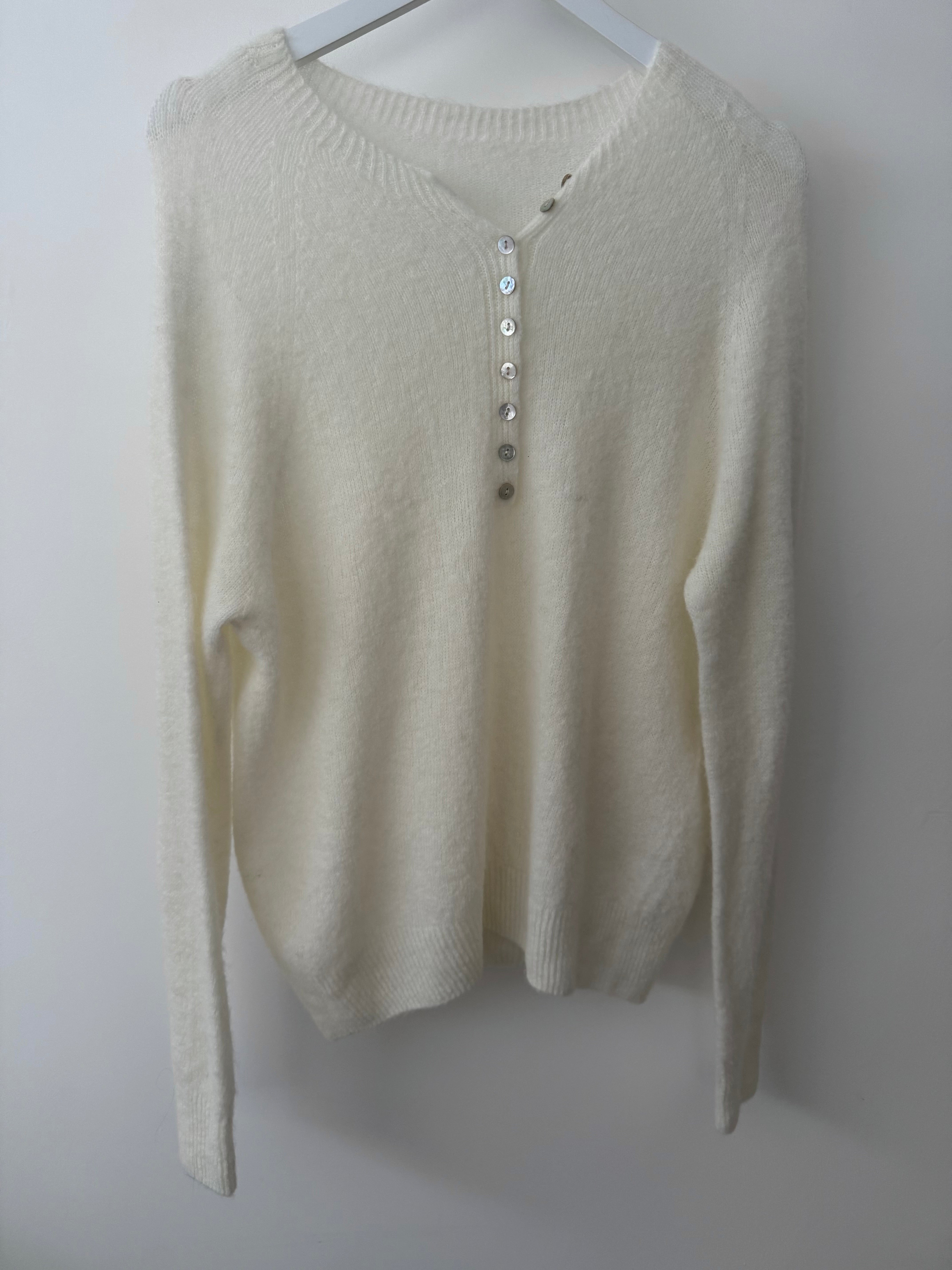 Softie Jumper with Button Neck in Ivory