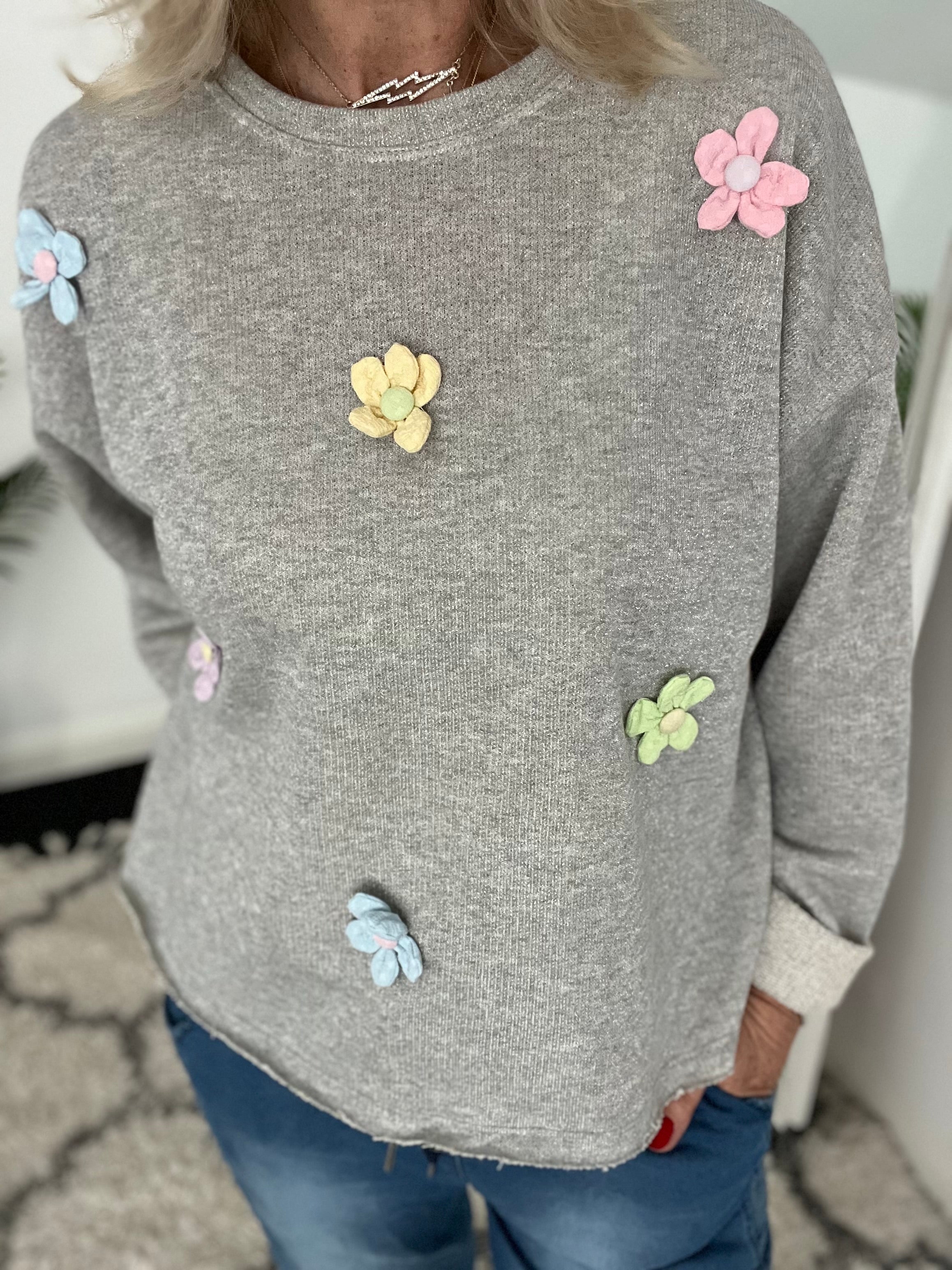 Floral Sweatshirt in Silver Grey