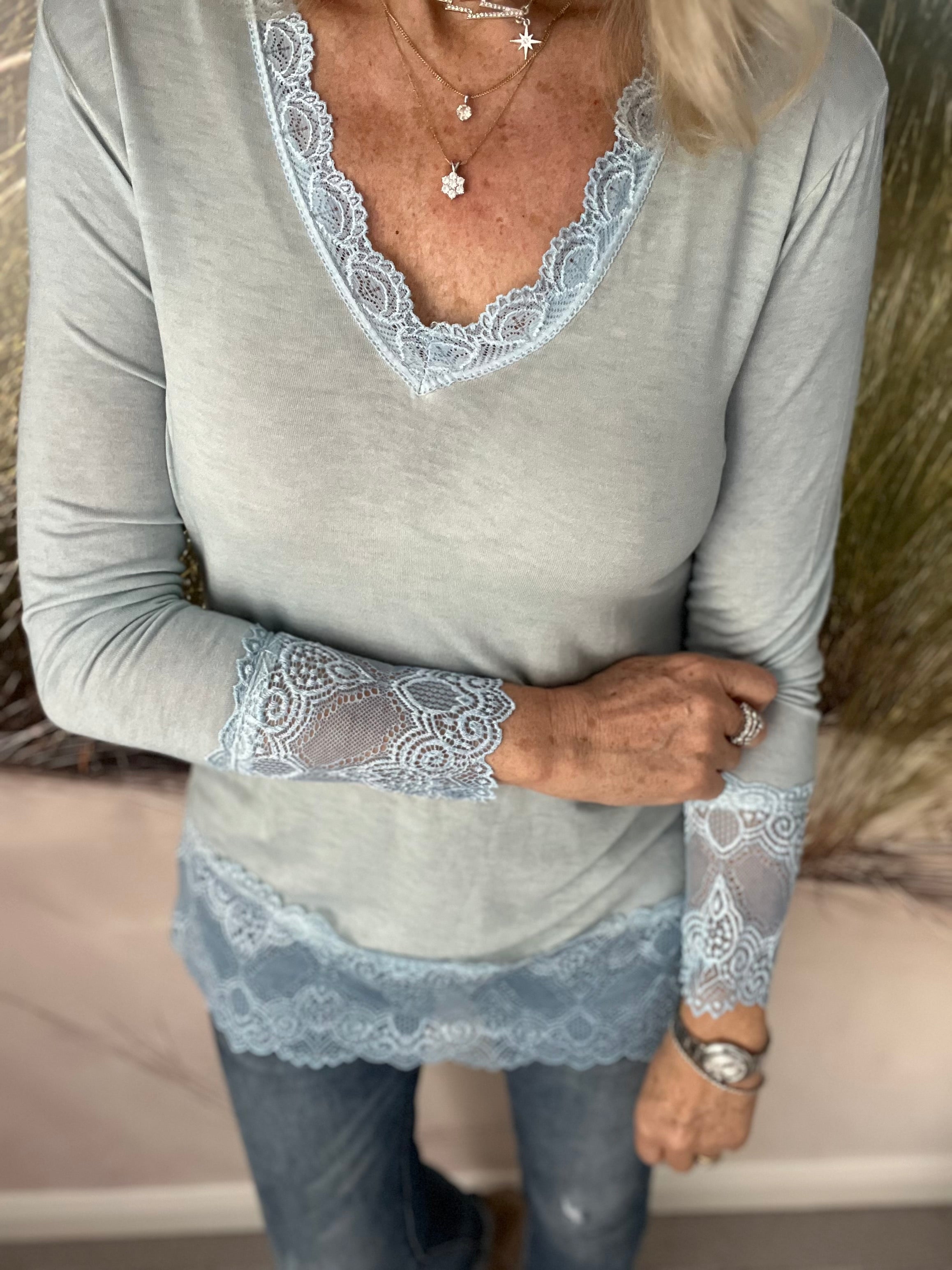 Luxe Base Top with Lace Trim in Pale Blue