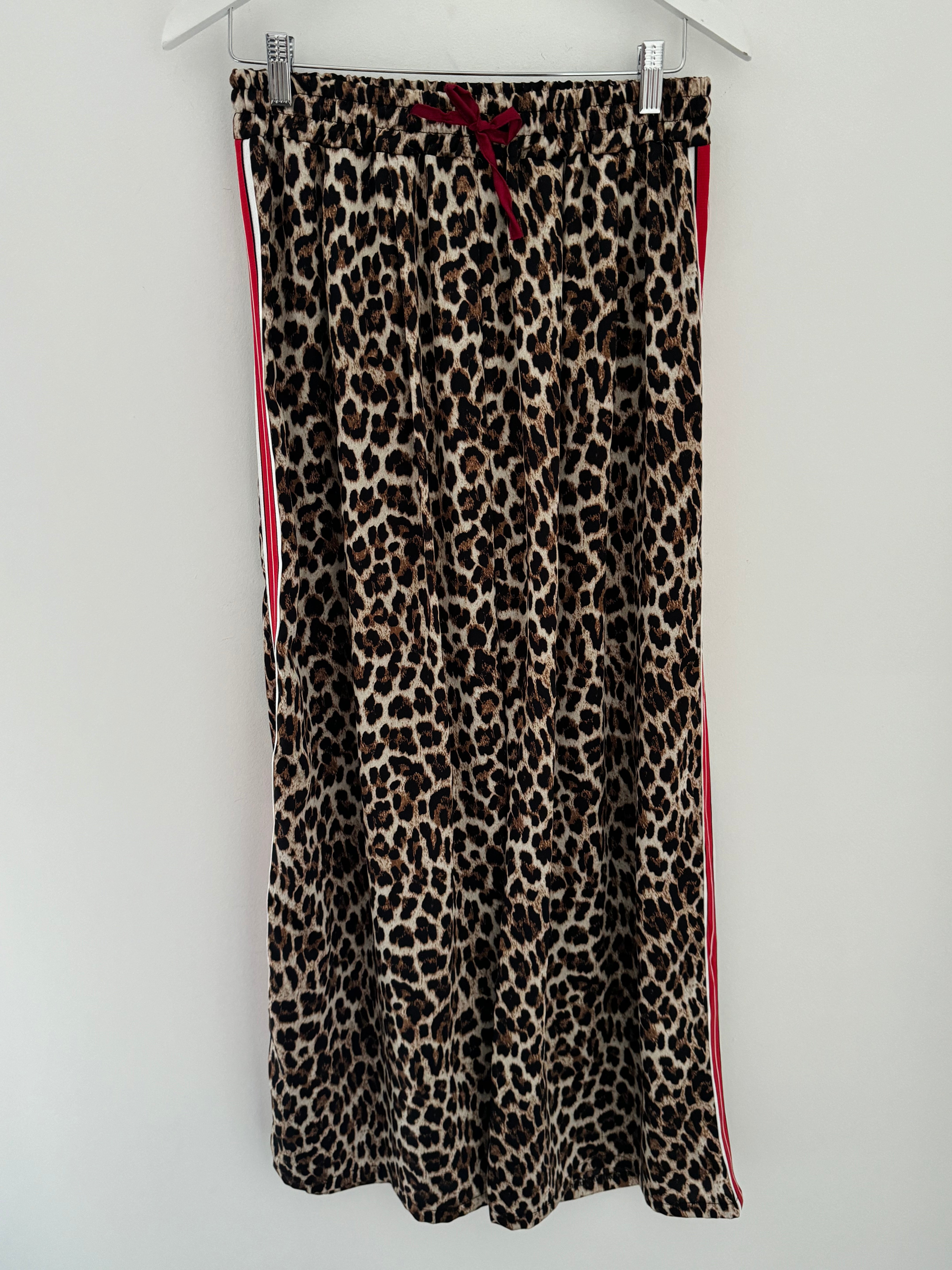 Wide Leg Leopard Trousers with Red Stripe