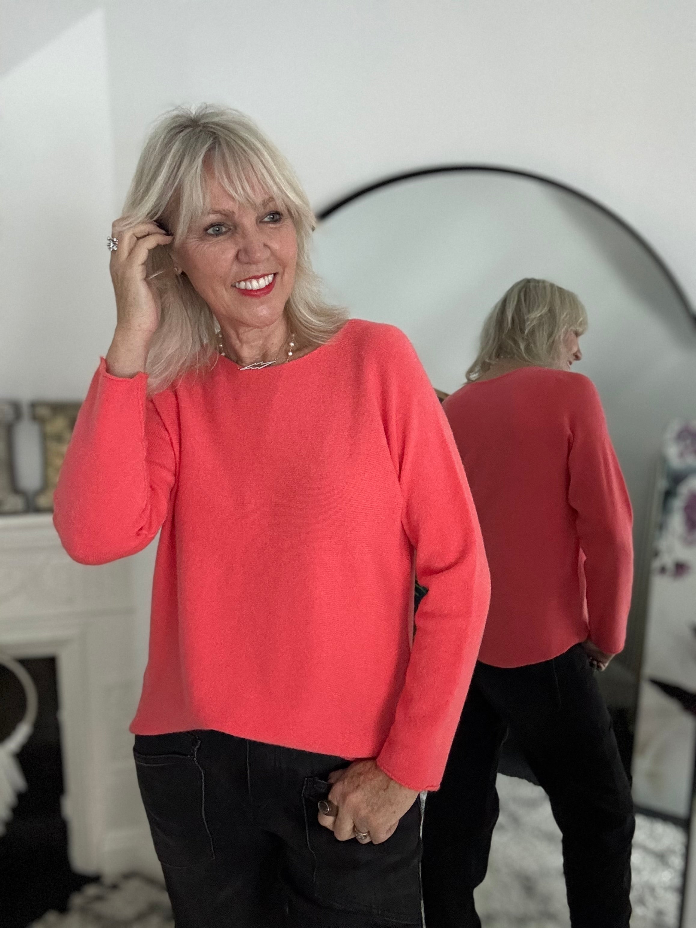 Simple Round Neck Jumper in Coral