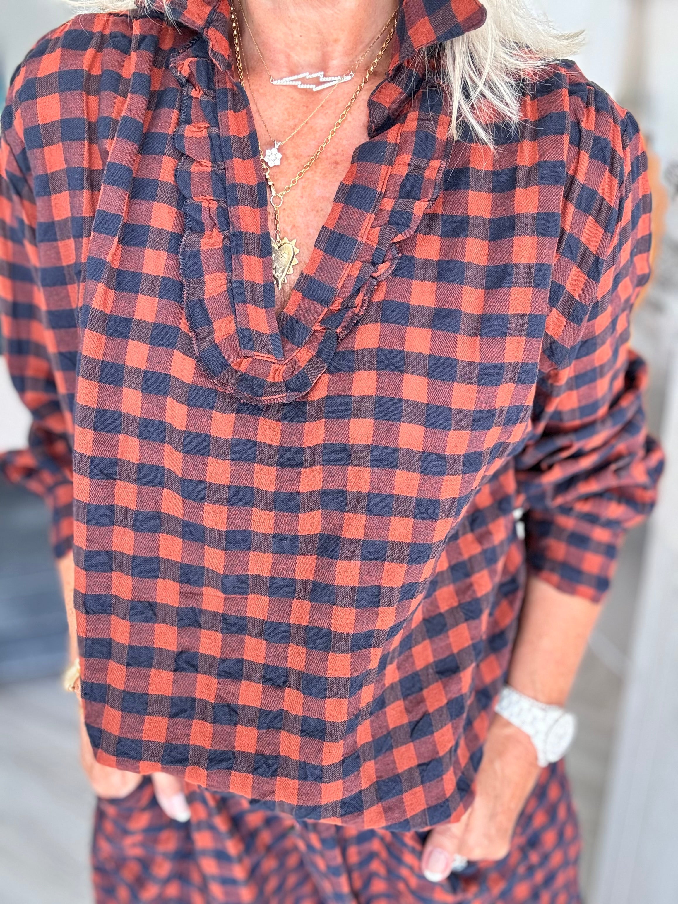Check Shirt in Rust & Navy
