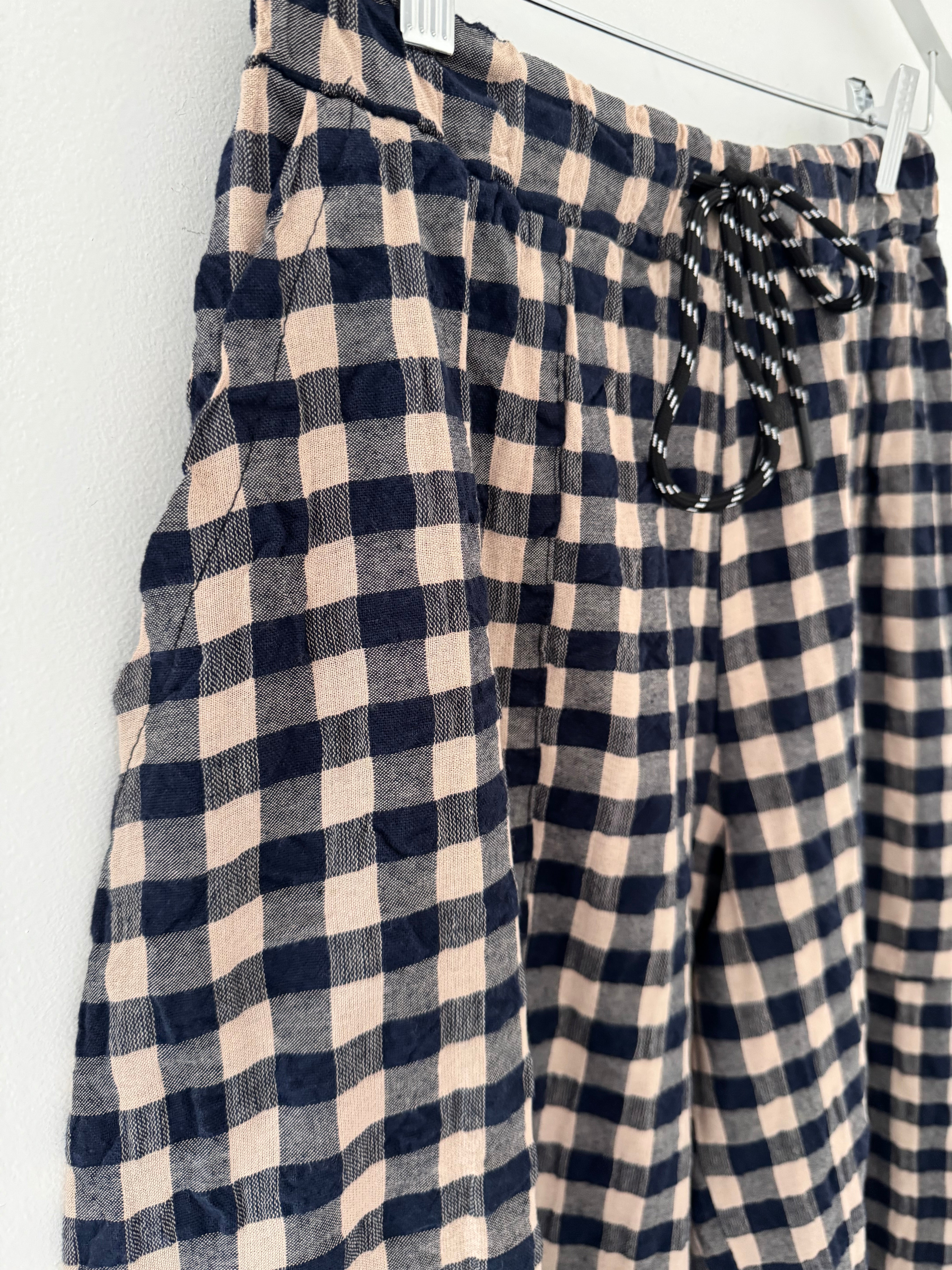 Barrel Check Trousers in Navy & Stone