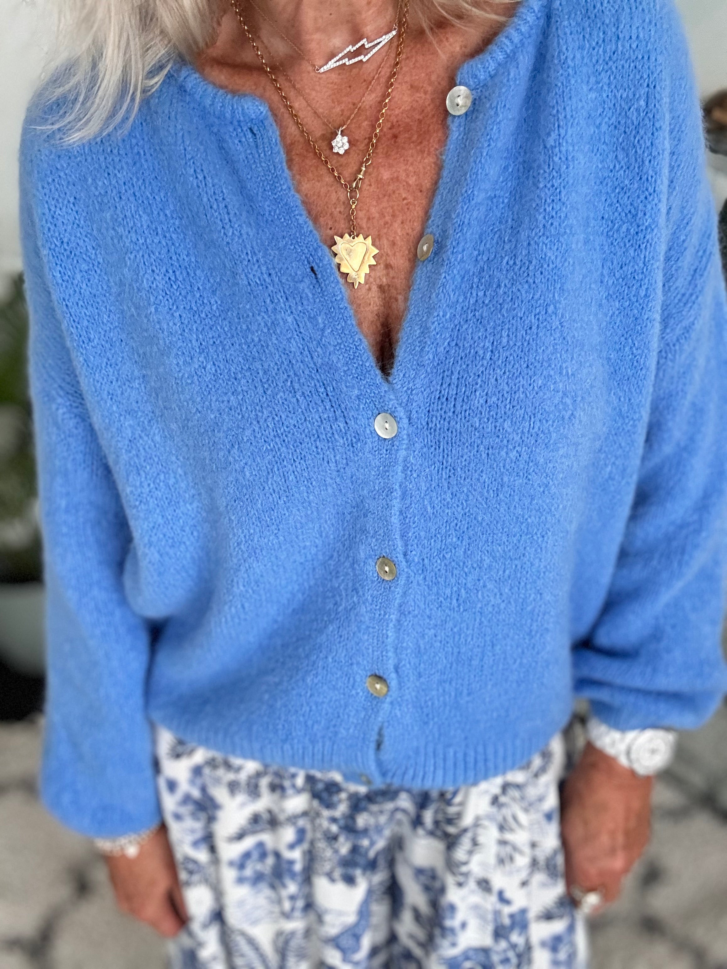 Alpaca Buttoned Cardi in Cornflower