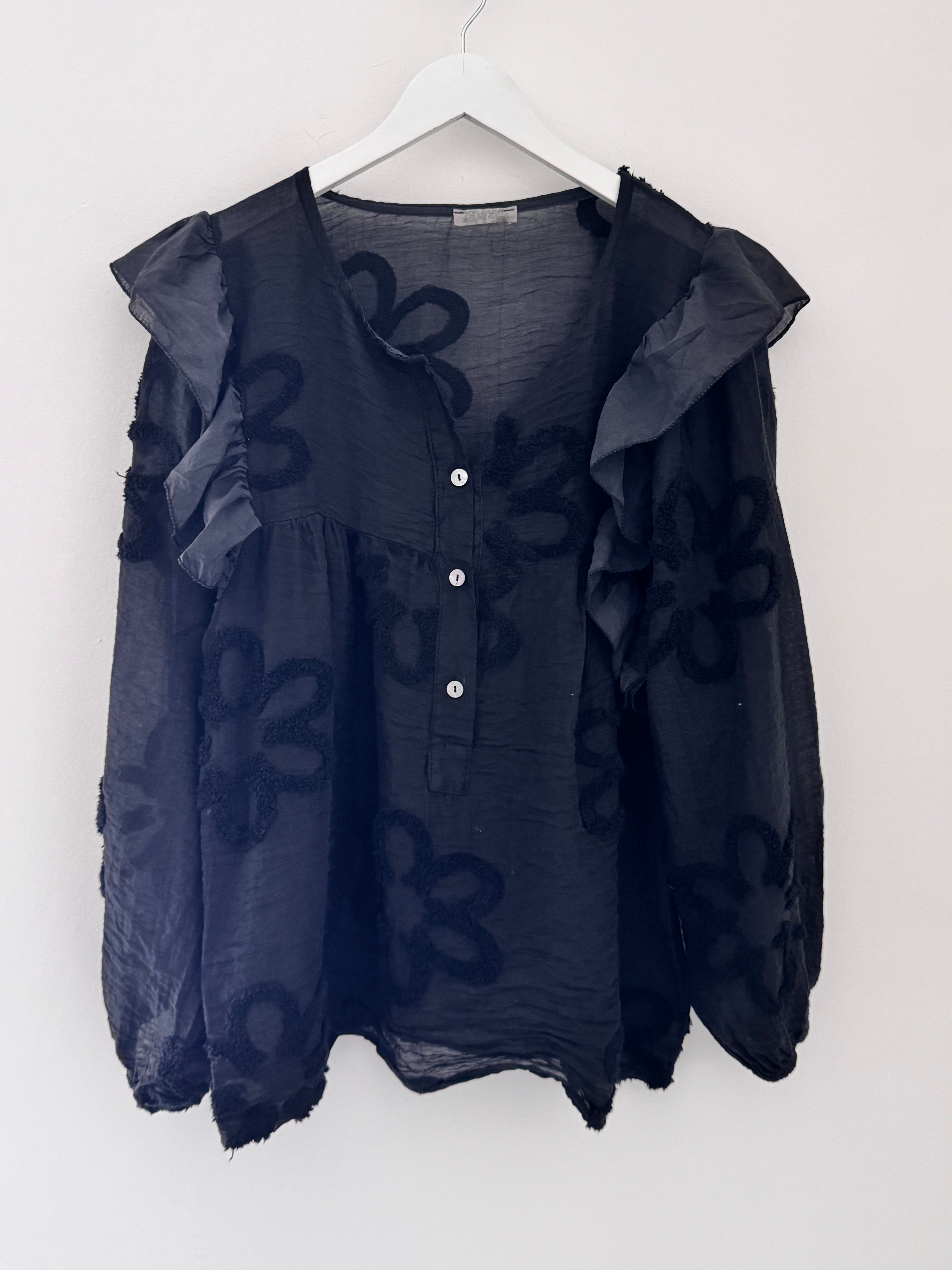 Textured Floral Design Shirt in Black