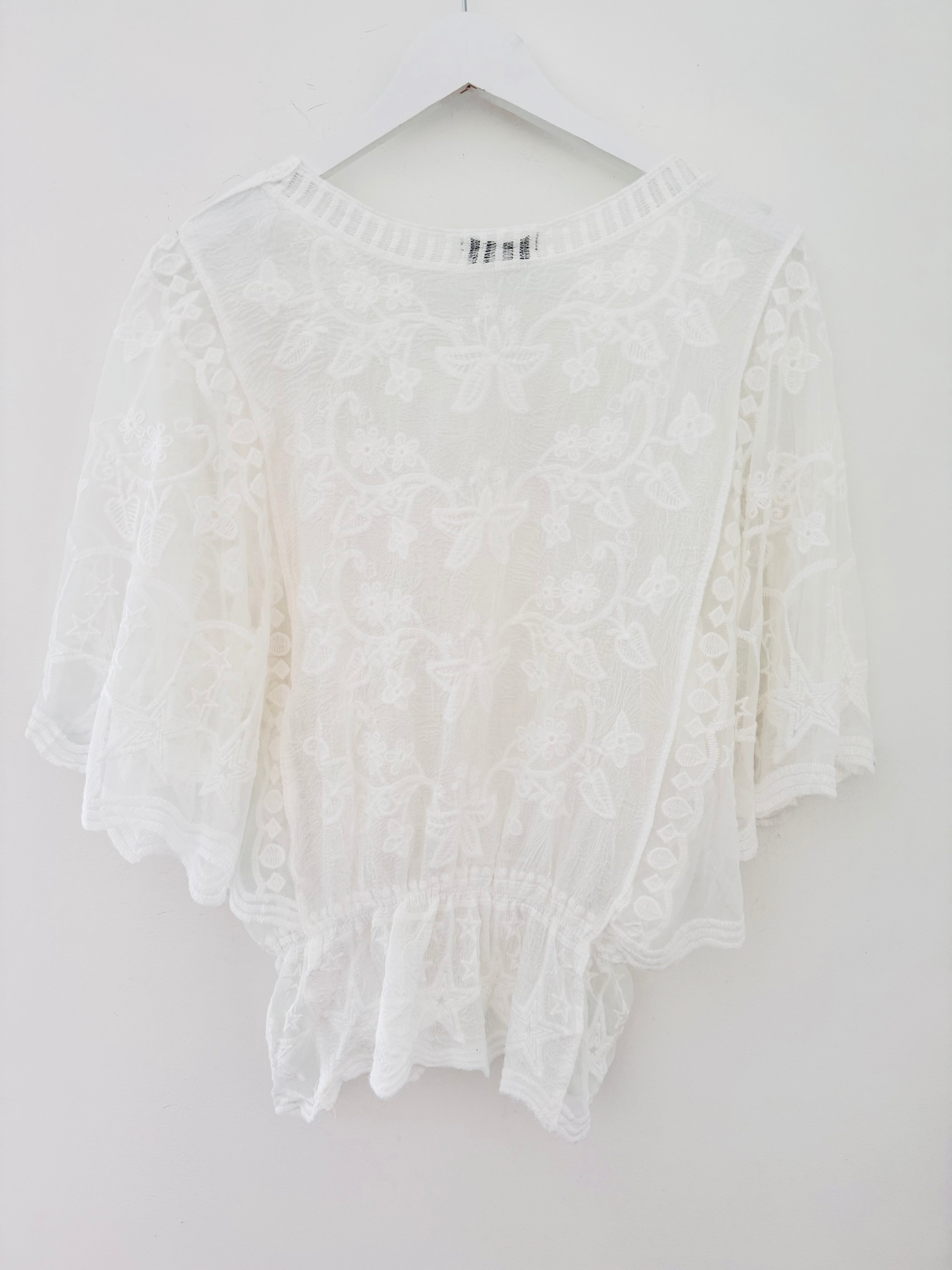 Lace Butterfly & Star Top in White