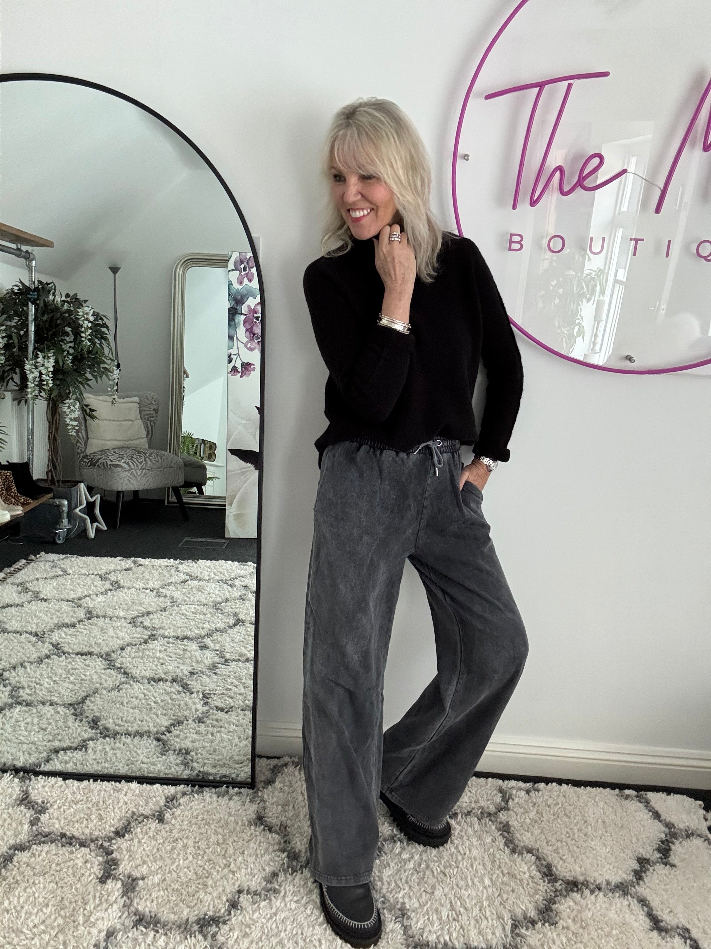 Jersey Stretch Slouchy Trousers in Vintage Charcoal