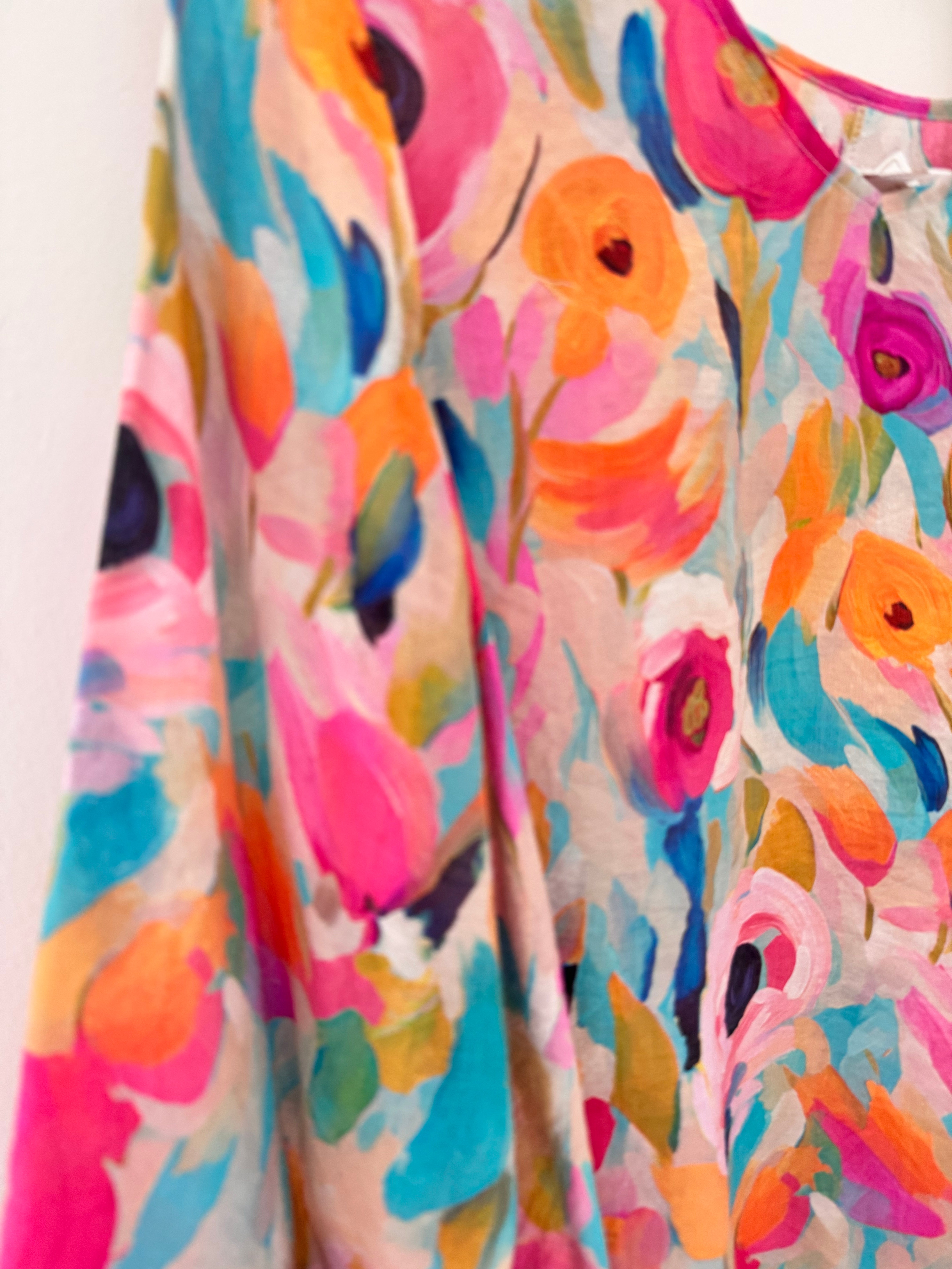 Silky Floral Top with Ruffle Sleeves