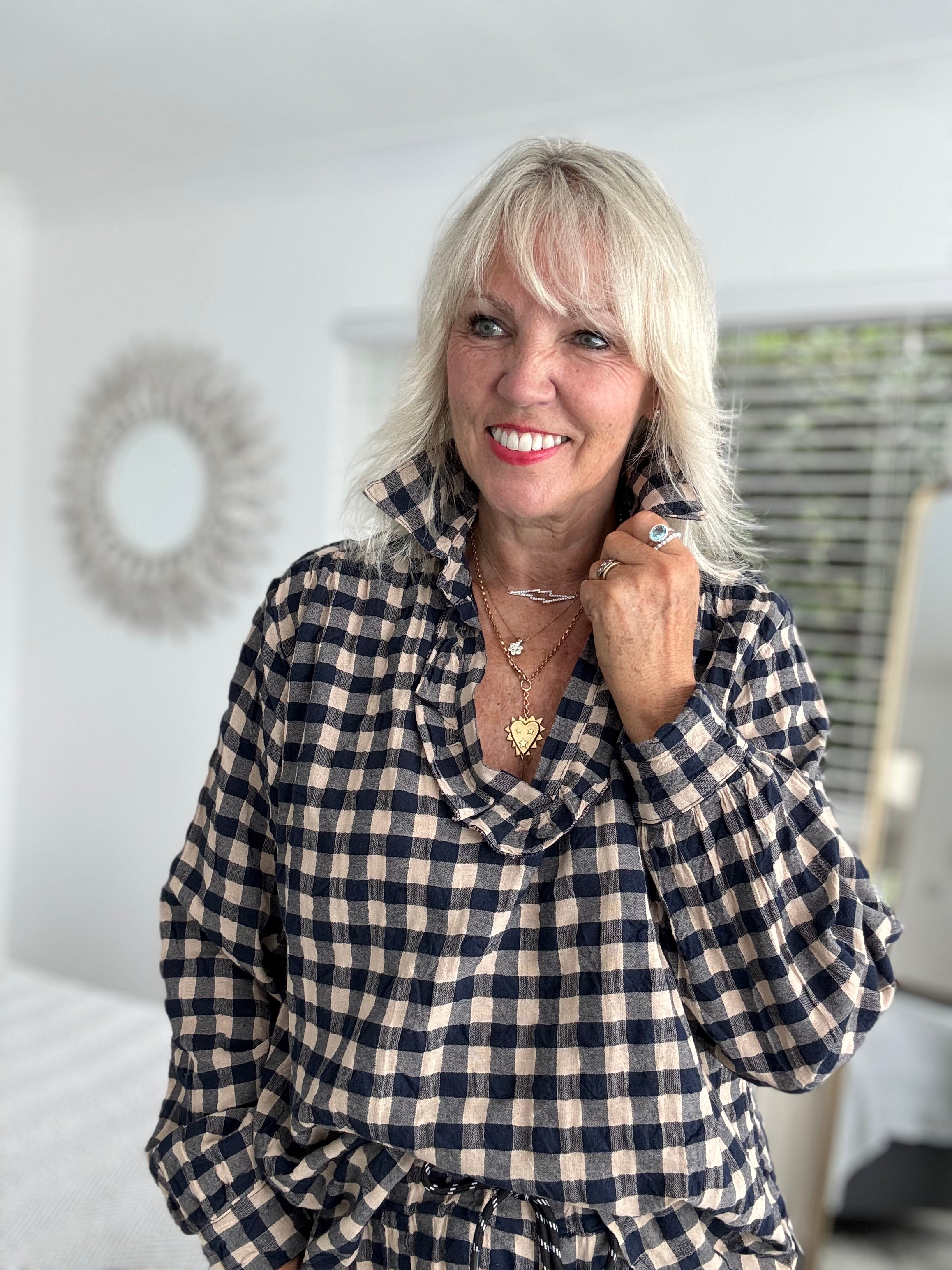 Check Shirt in Navy & Stone