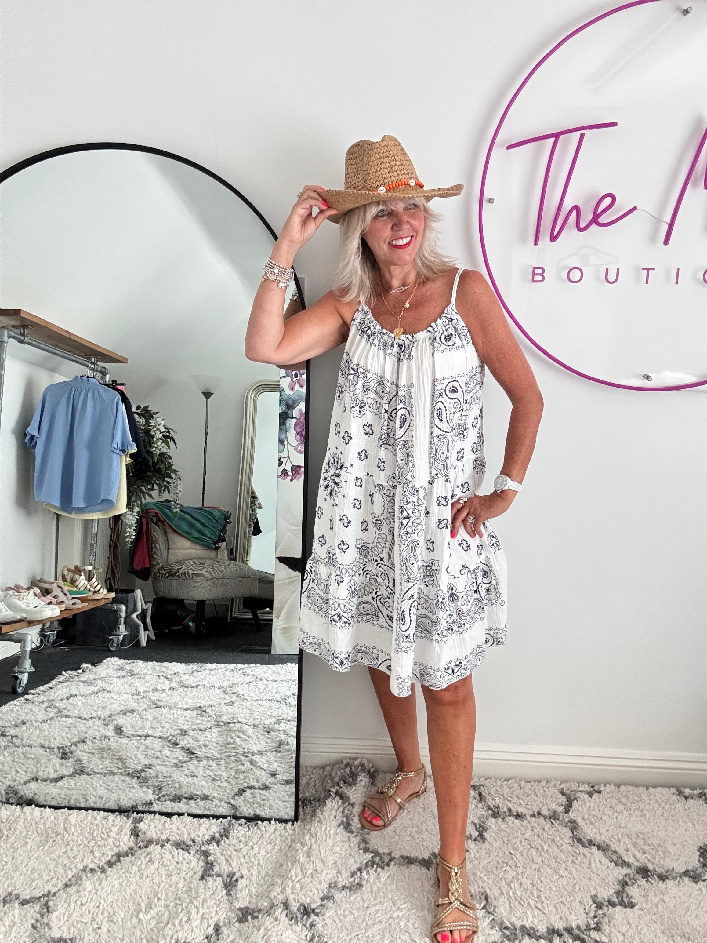 Paisley Cheesecloth Dress in White