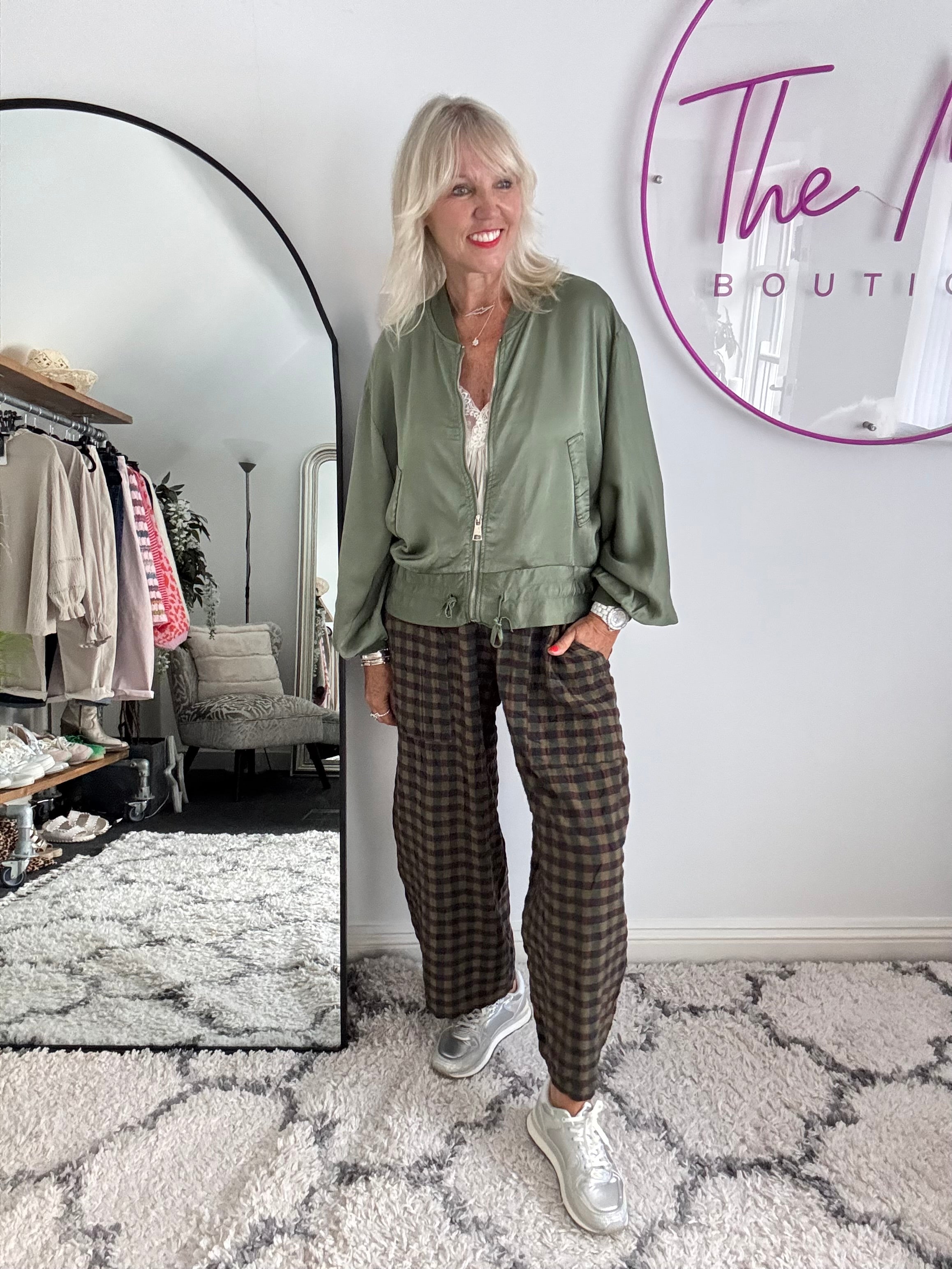 Silky Bomber Jacket in Khaki