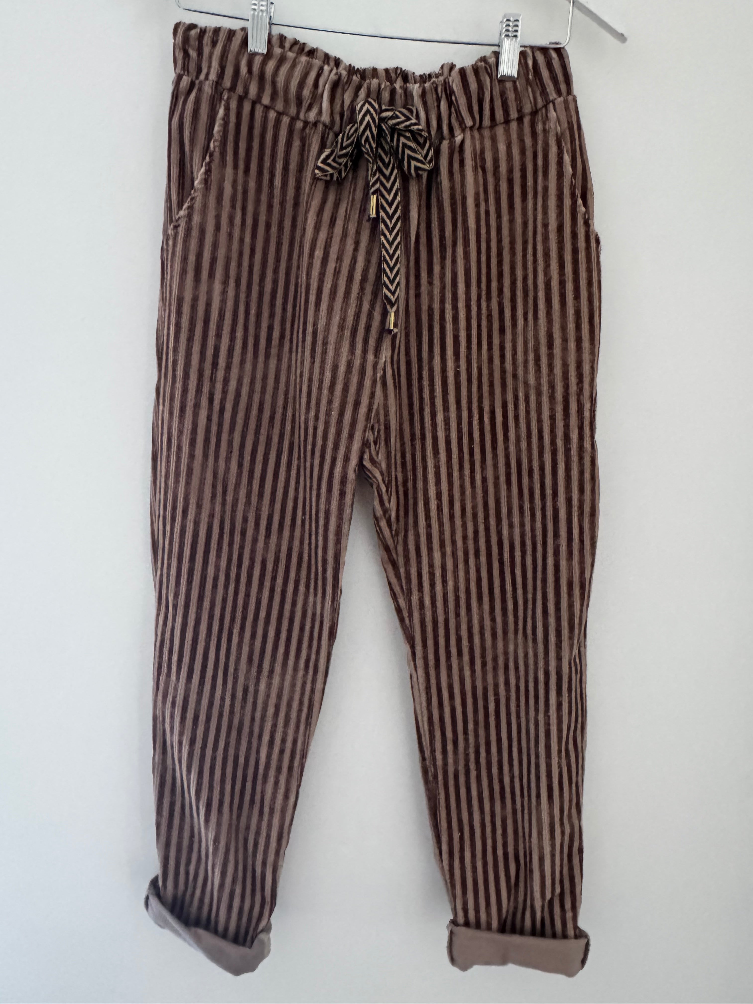 Chenille Cord Joggers in Mocha & Cocoa Stripe