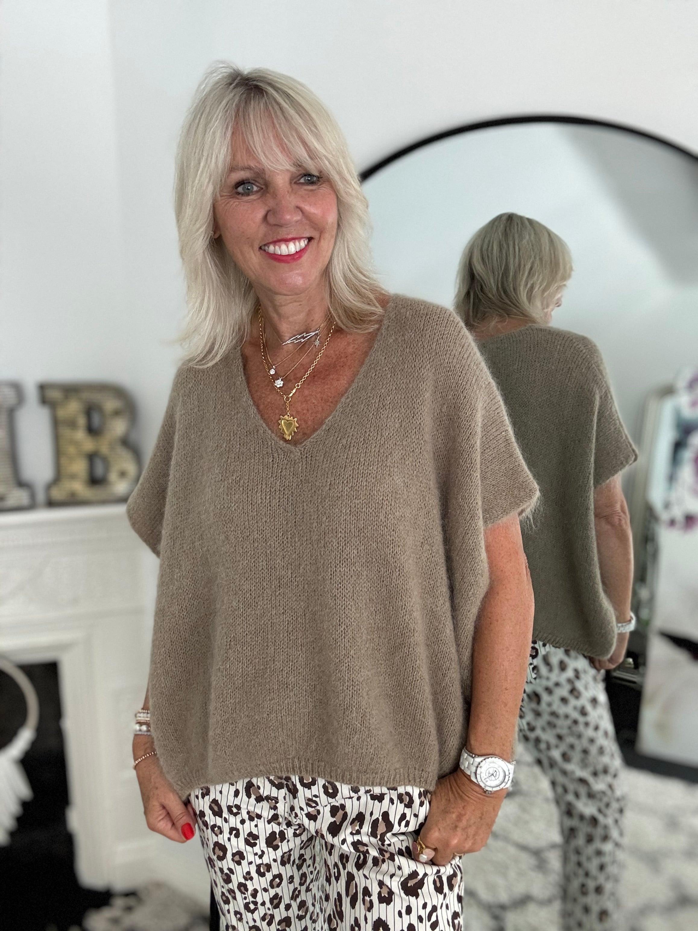 Mohair V Neck Tank in Truffle