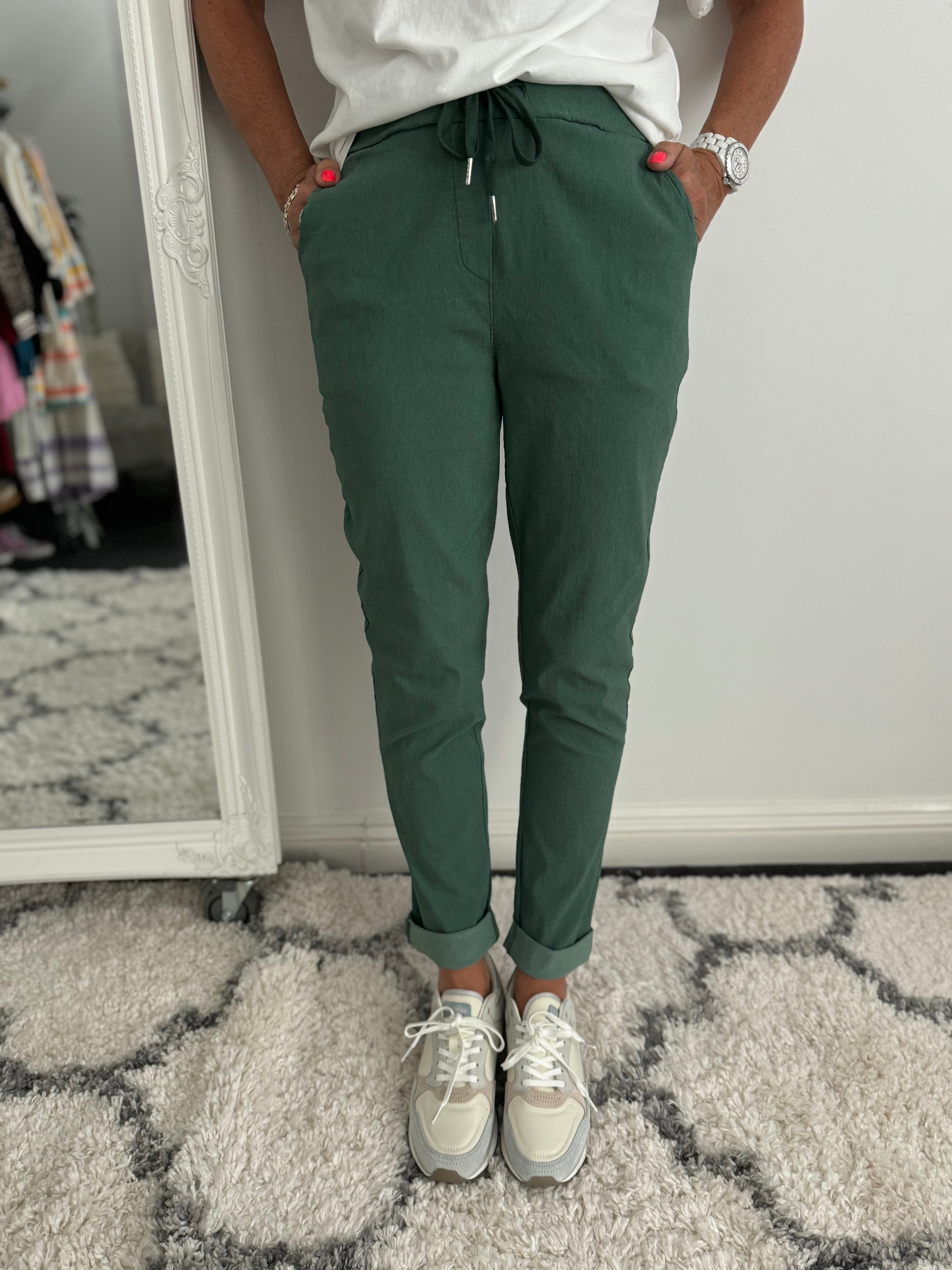 Super Stretch Plain Tie Joggers in Sage Green