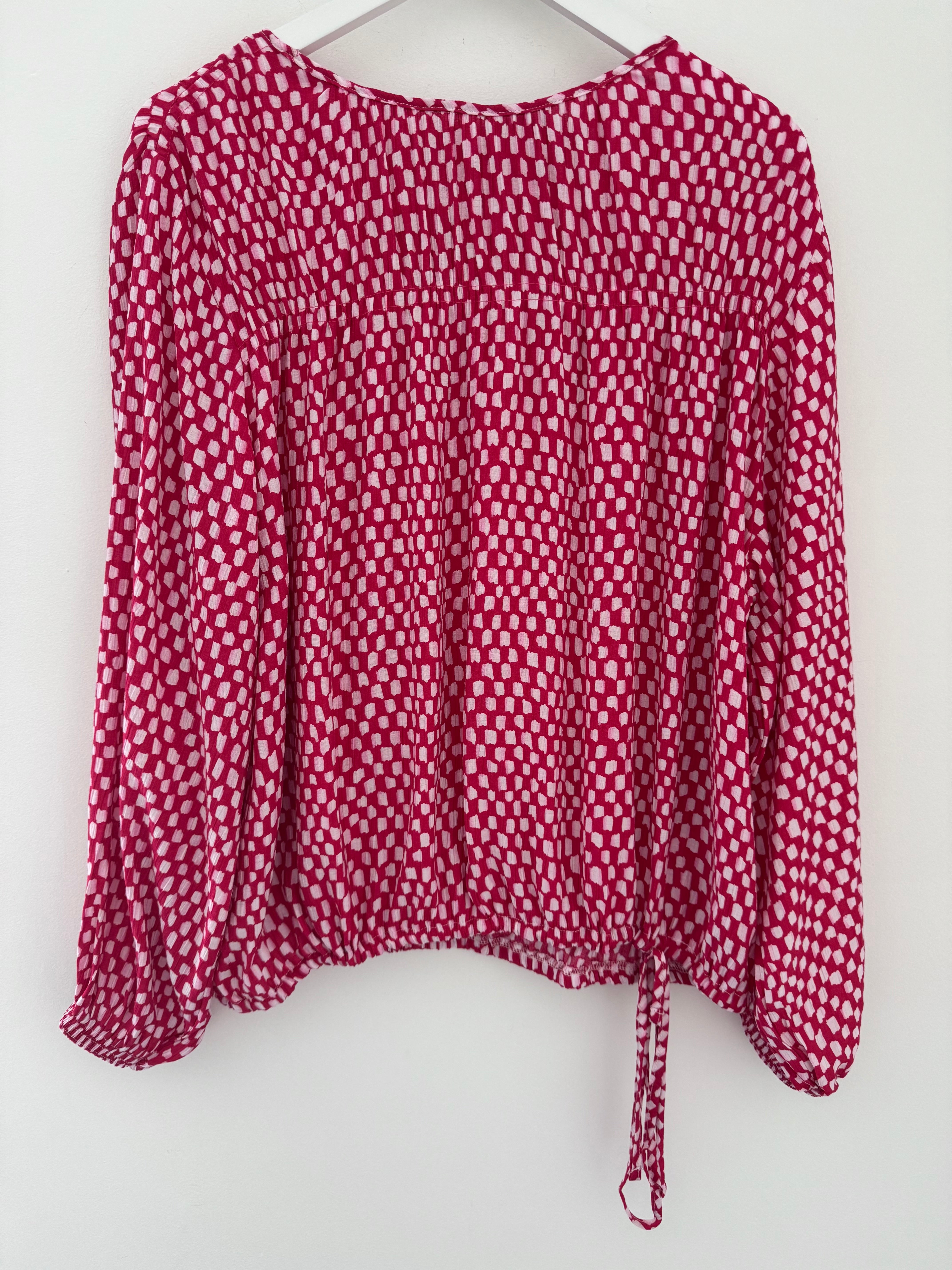 Checker Blouse in Raspberry & White