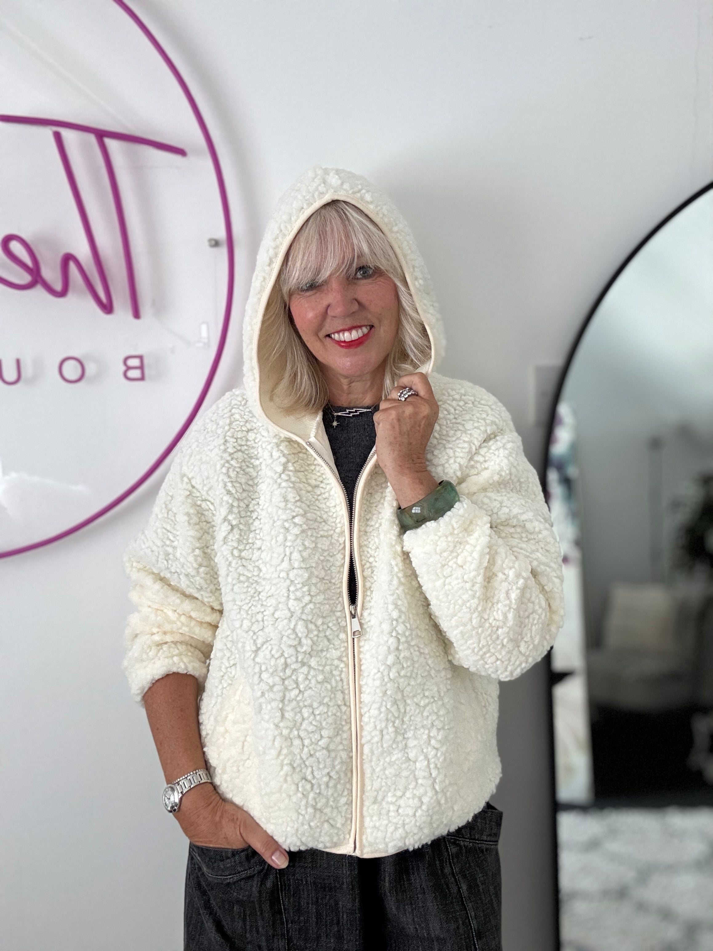 Hooded Teddy Jacket in Vanilla