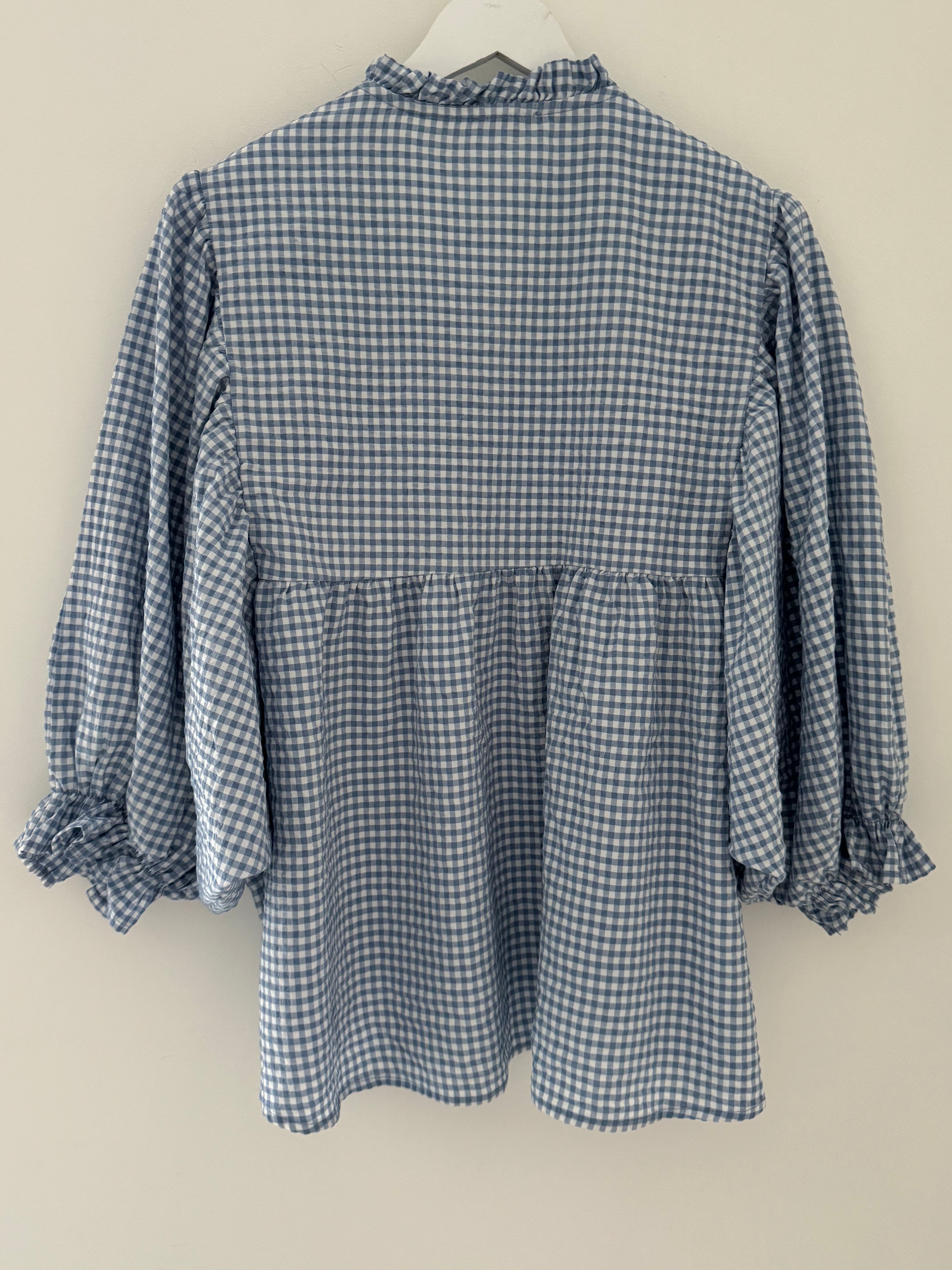 Gingham Seersucker Blouse in Blue