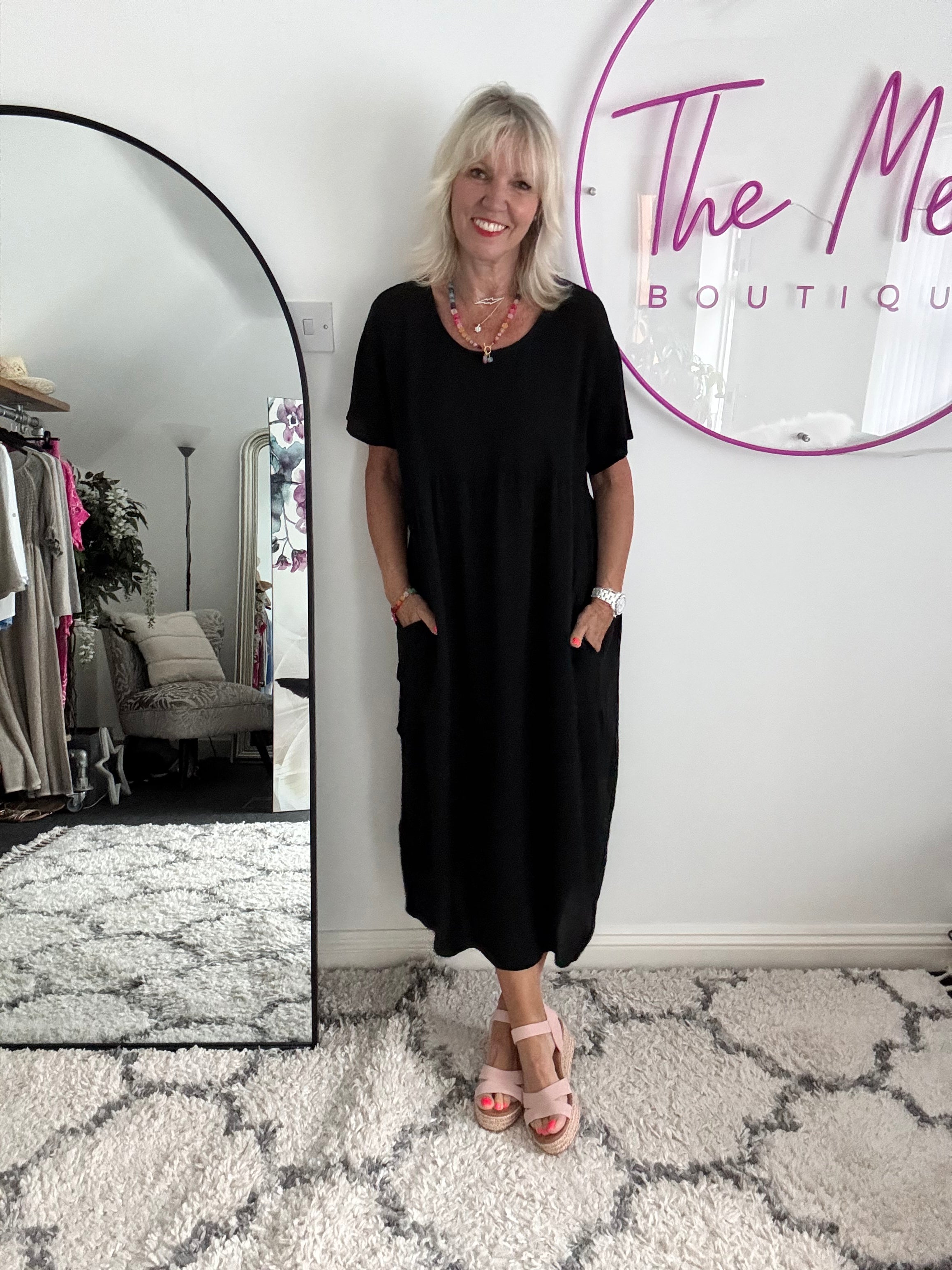 Cotton & Linen Cocoon Dress in Black