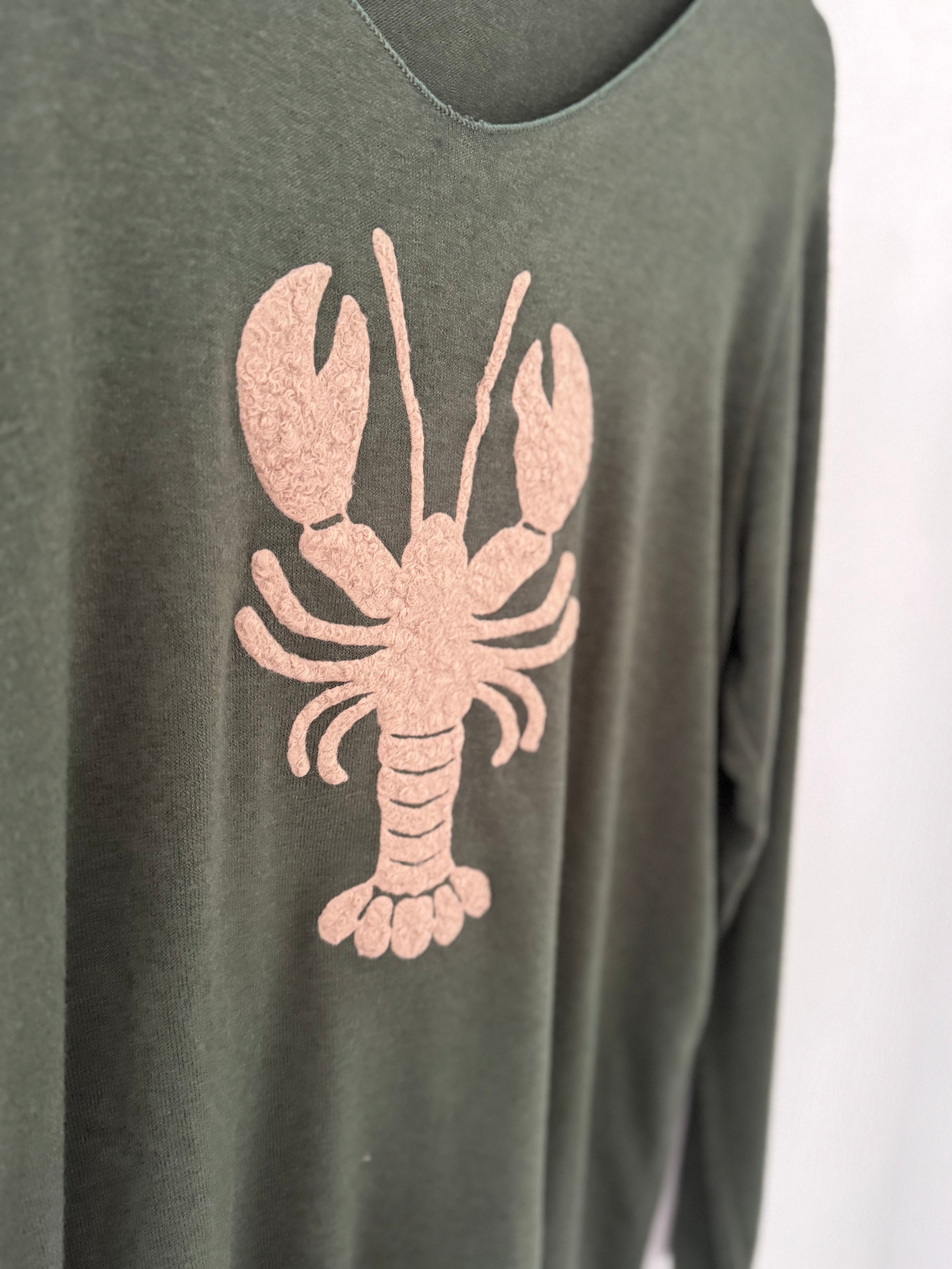 Soft V Neck Lobster Knit in Khaki