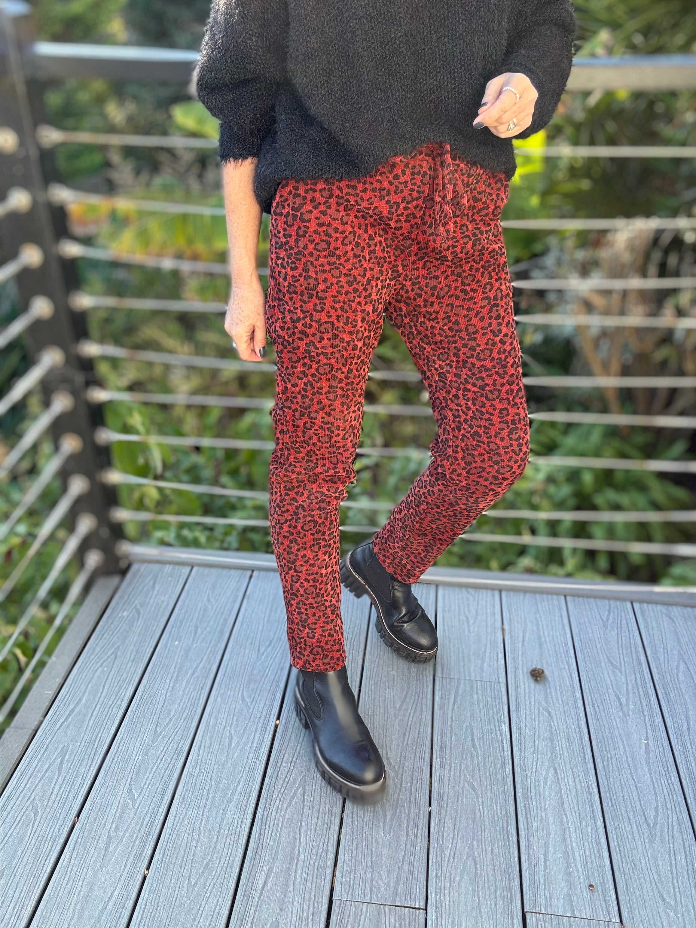 Cord Leopard Joggers in Burnt Orange