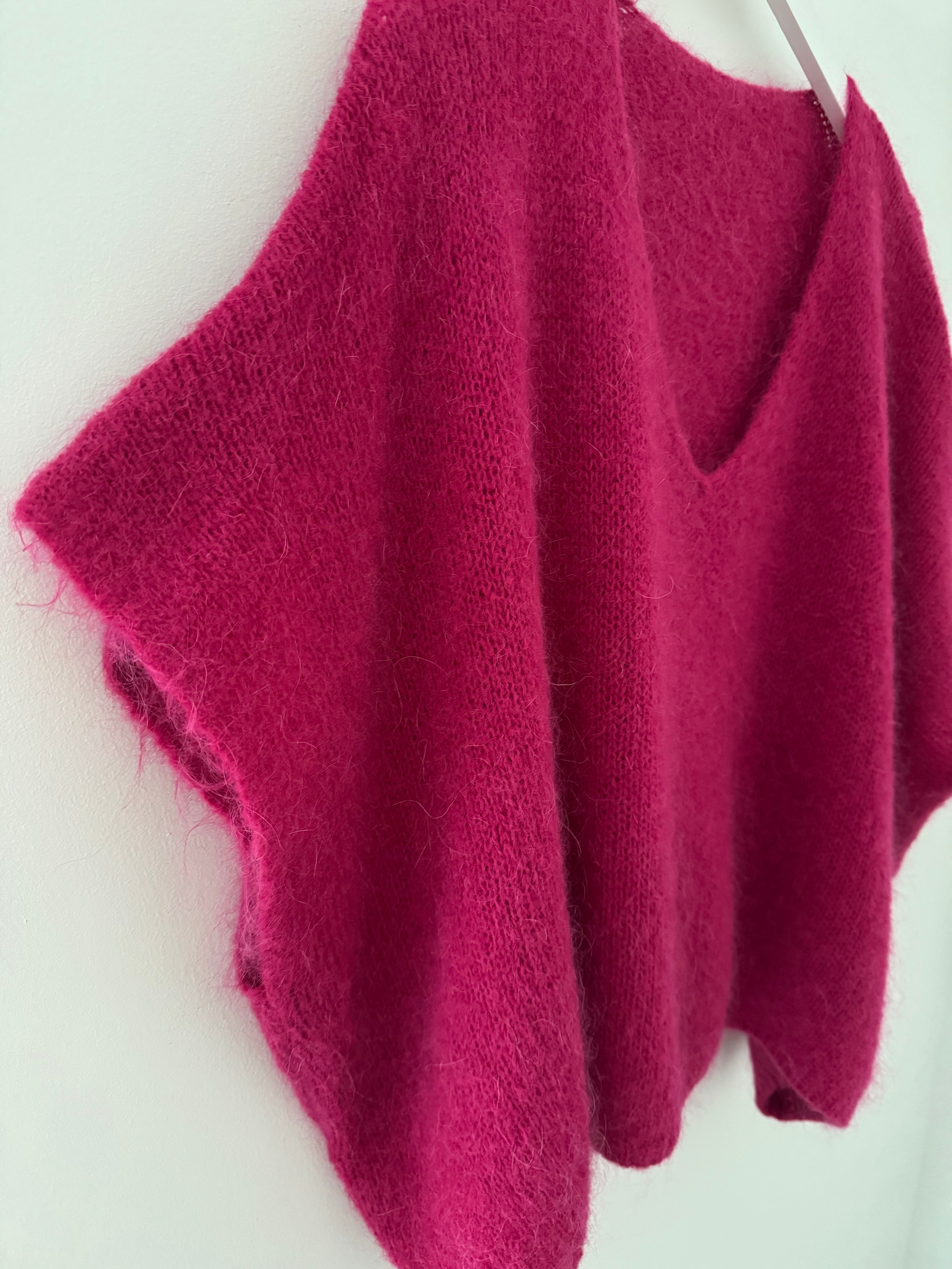 Mohair V Neck Tank in Raspberry