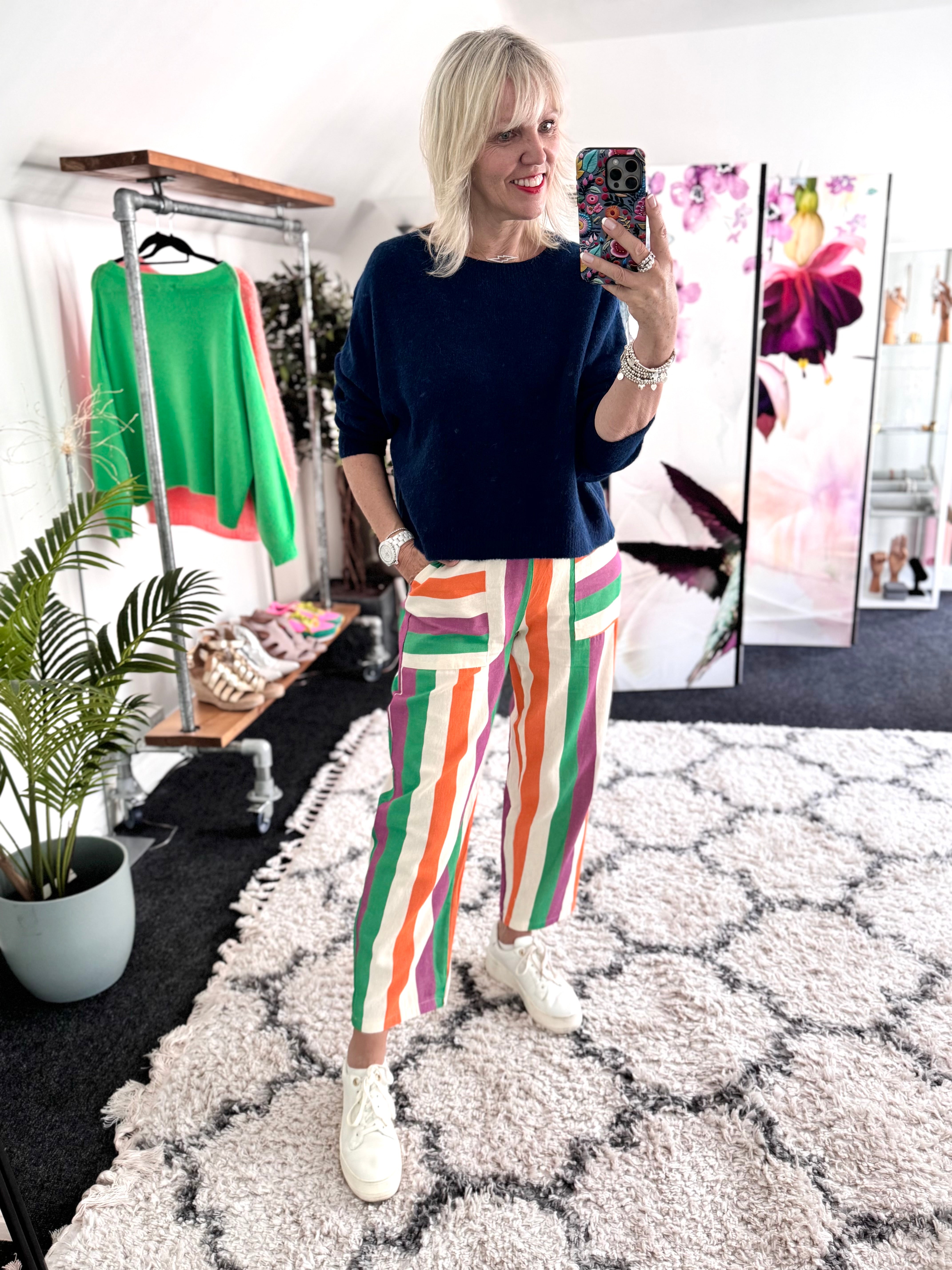 Multi Coloured Stripe Trousers with Deep Pockets