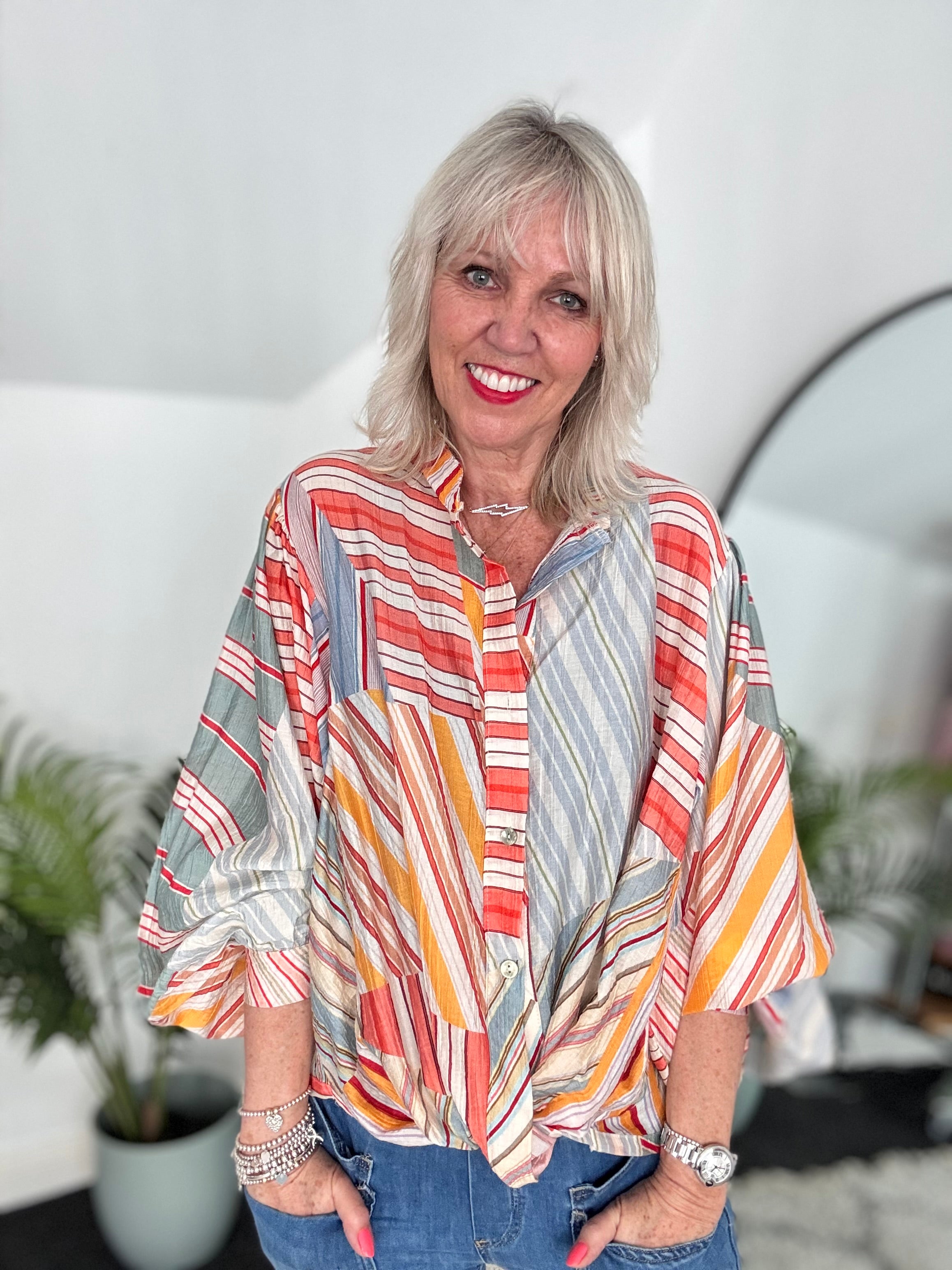 Stripe Shirt in Coral & Blue