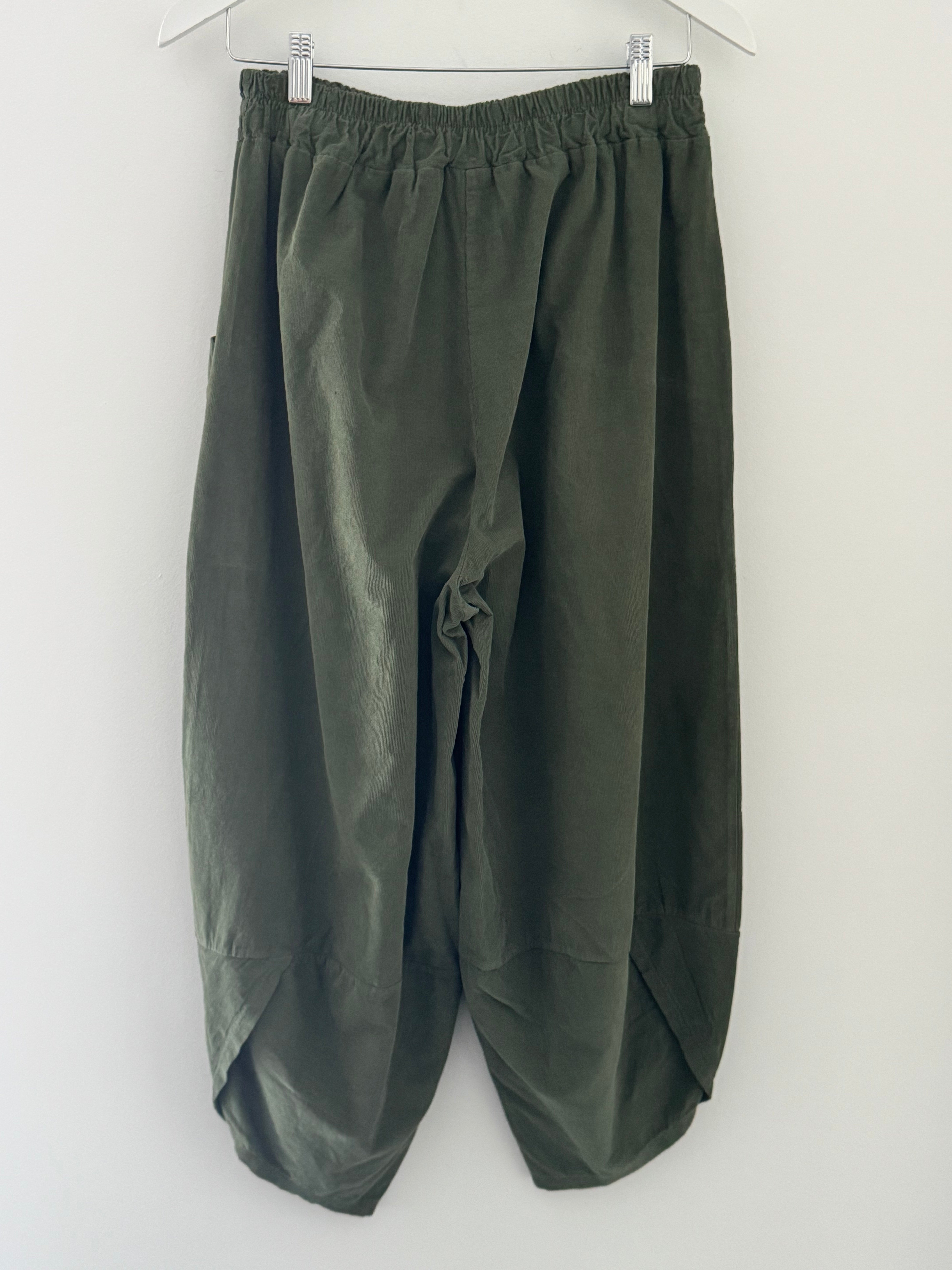 Cord Barrel Leg Trousers in Khaki