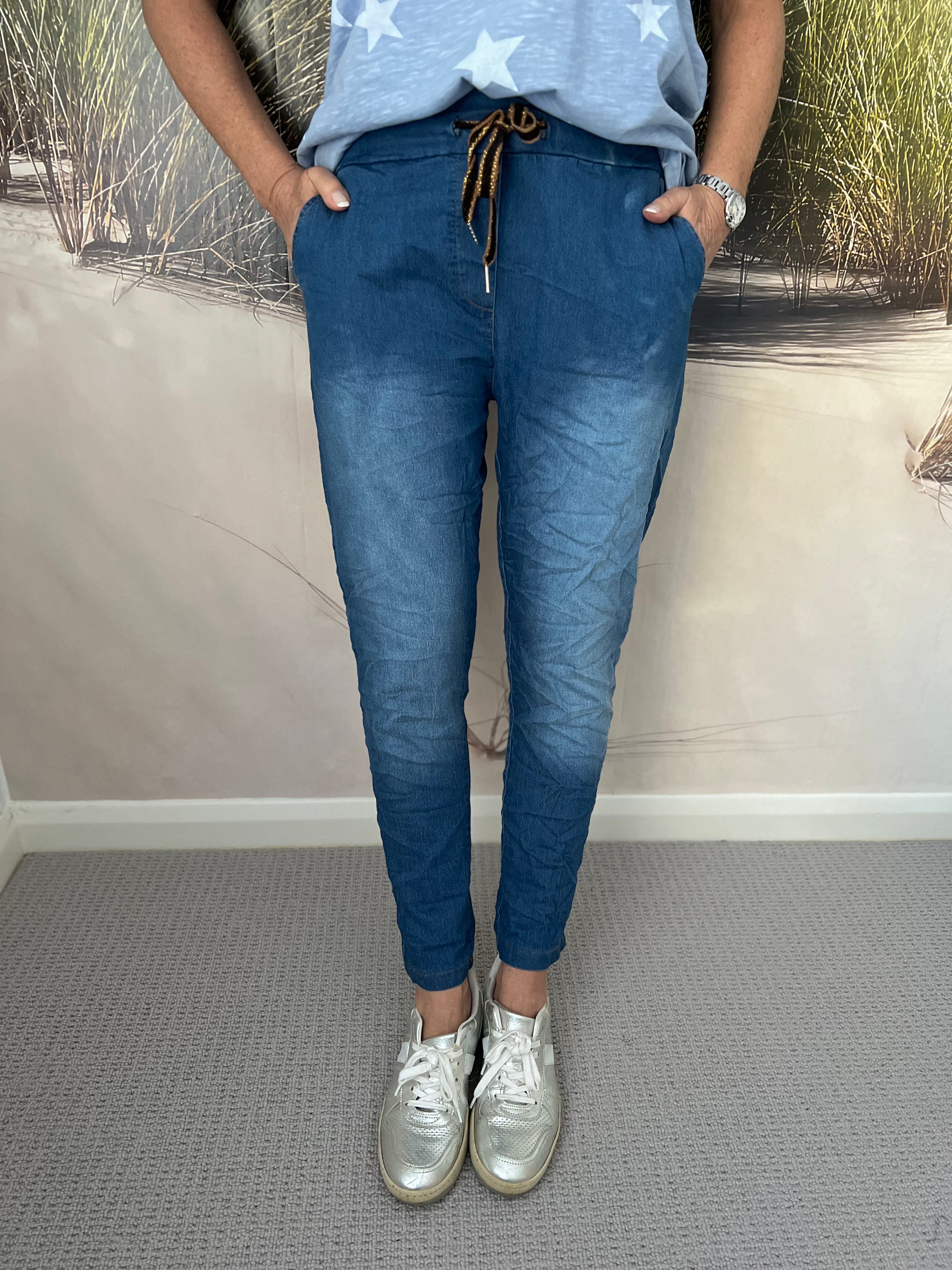 Stretch denim joggers hotsell