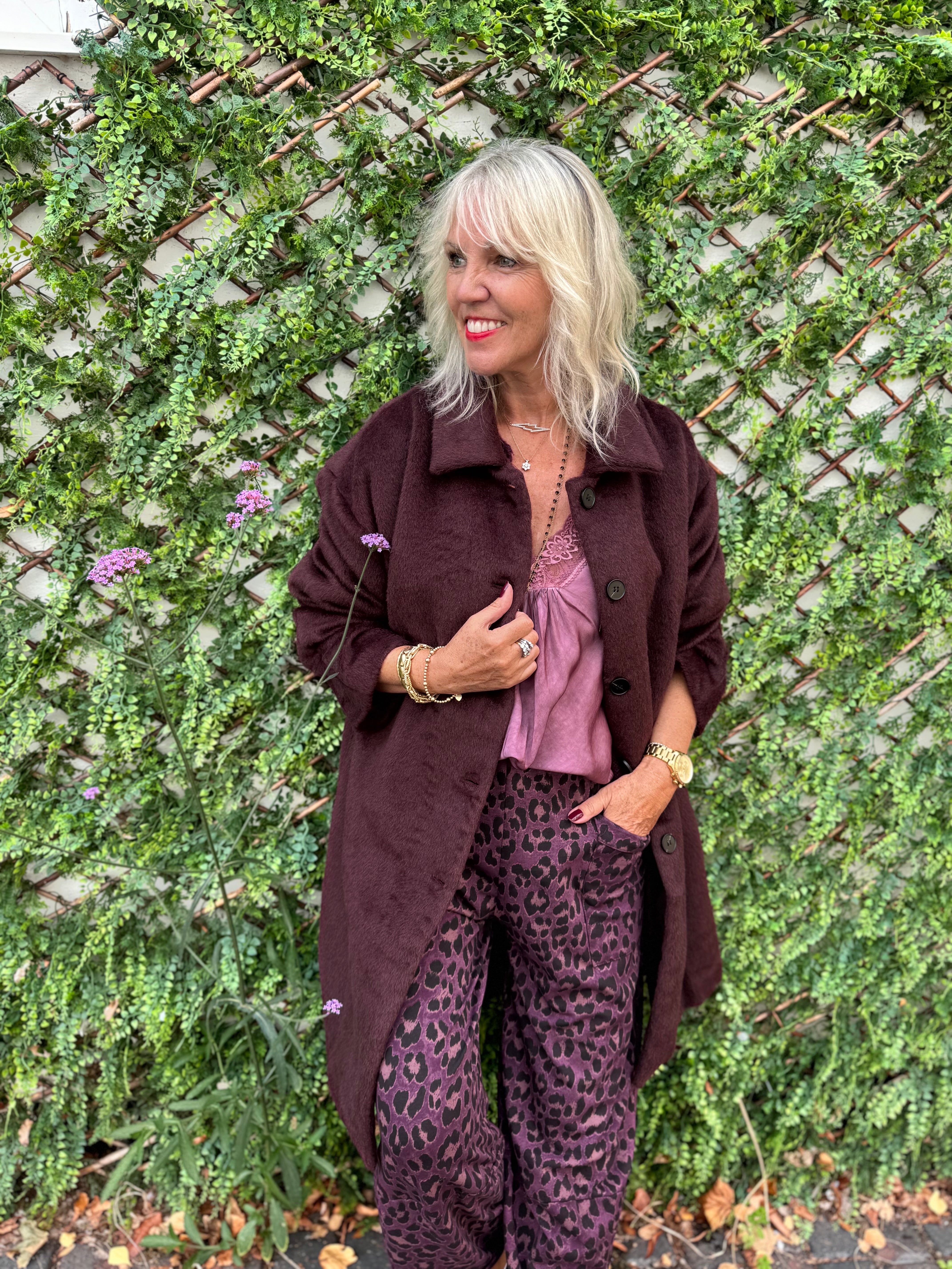 Luxe Mohair Coat in Plum