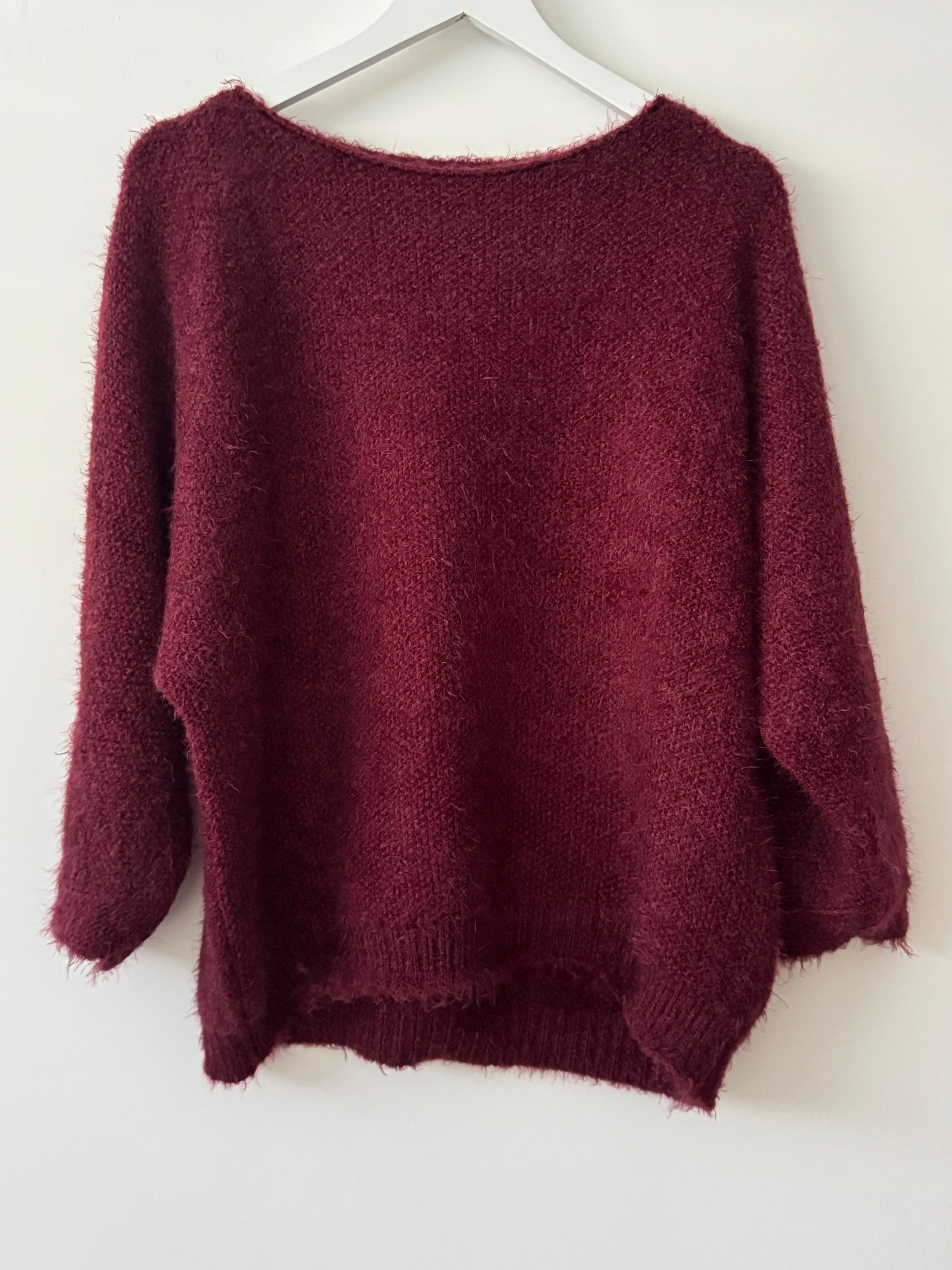 Luxe Fluffy Jumper in Wine