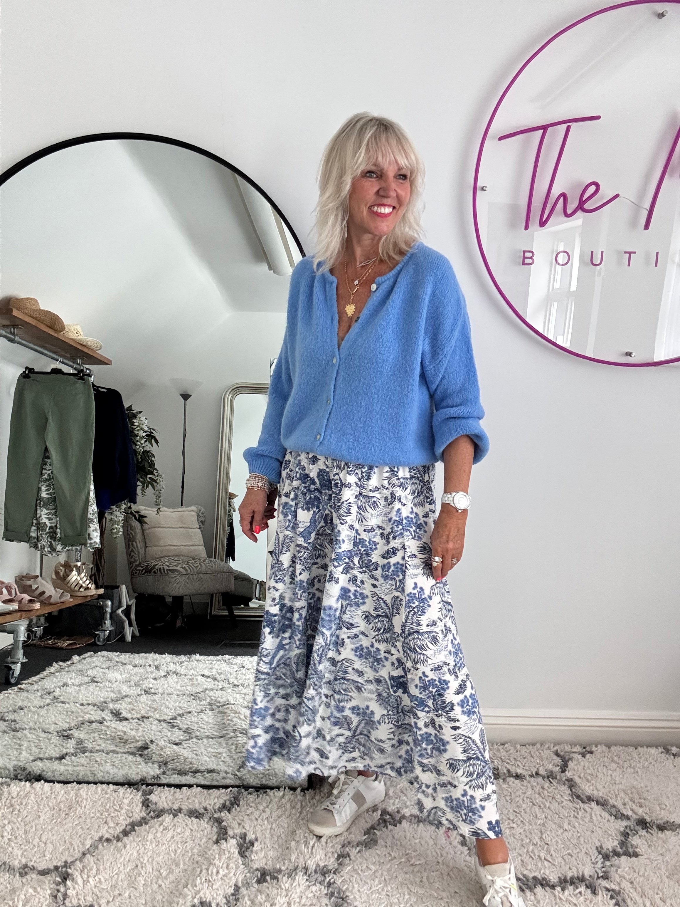 Wide Leg Trousers in Blue Jungle Print