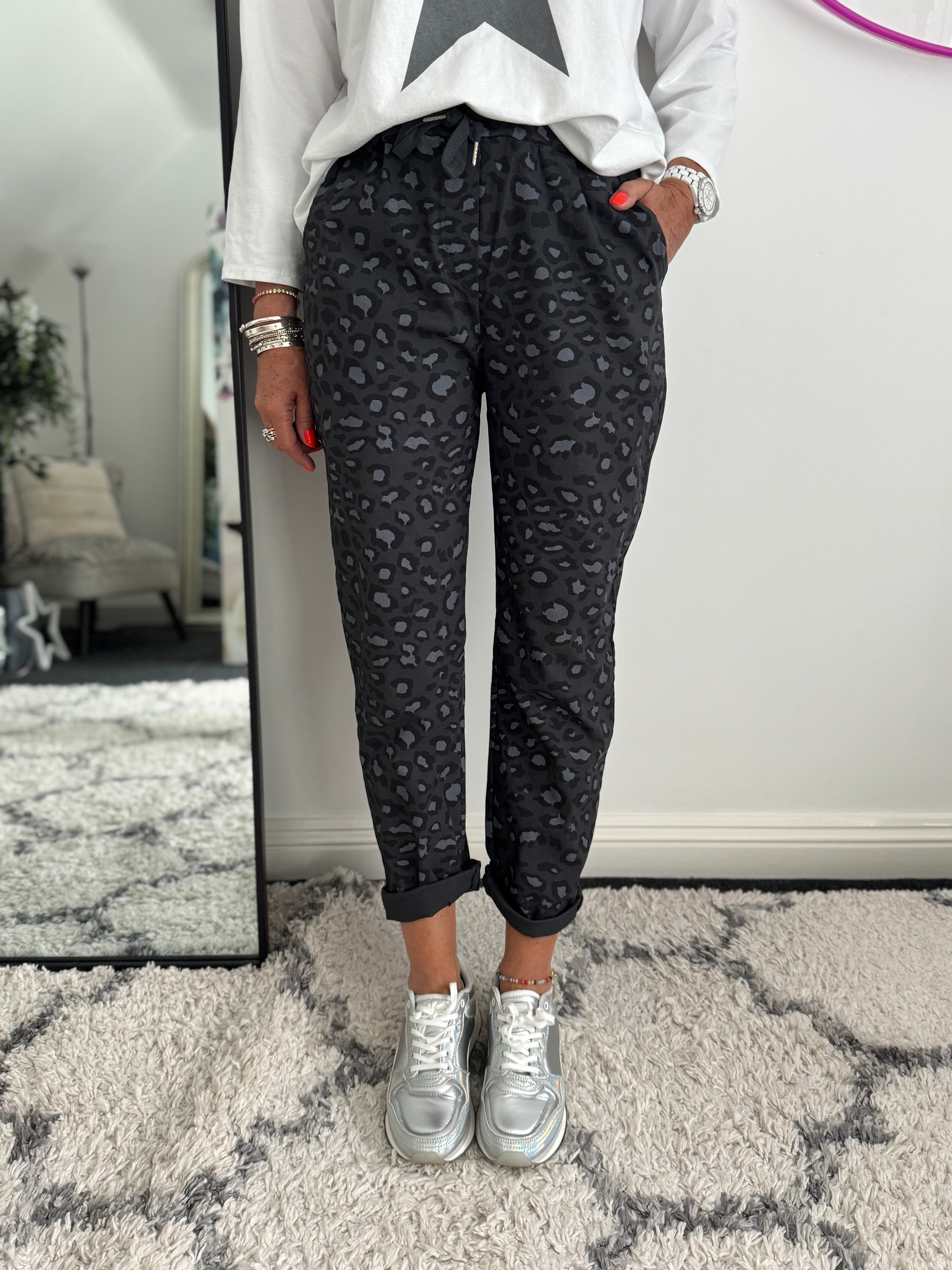 Super Stretch Joggers in Dark Grey Leopard