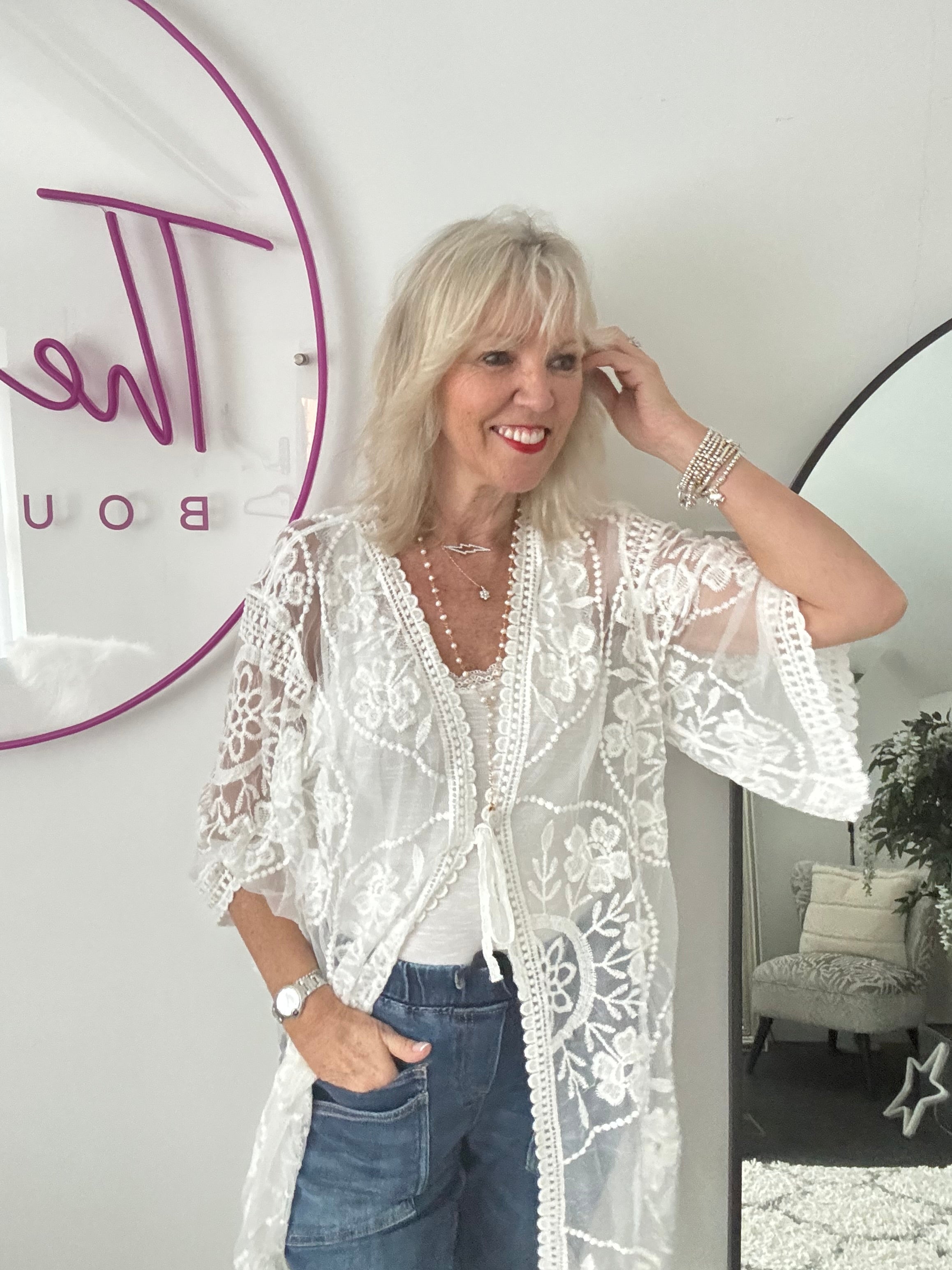 Lace Cotton Kimono in Ivory