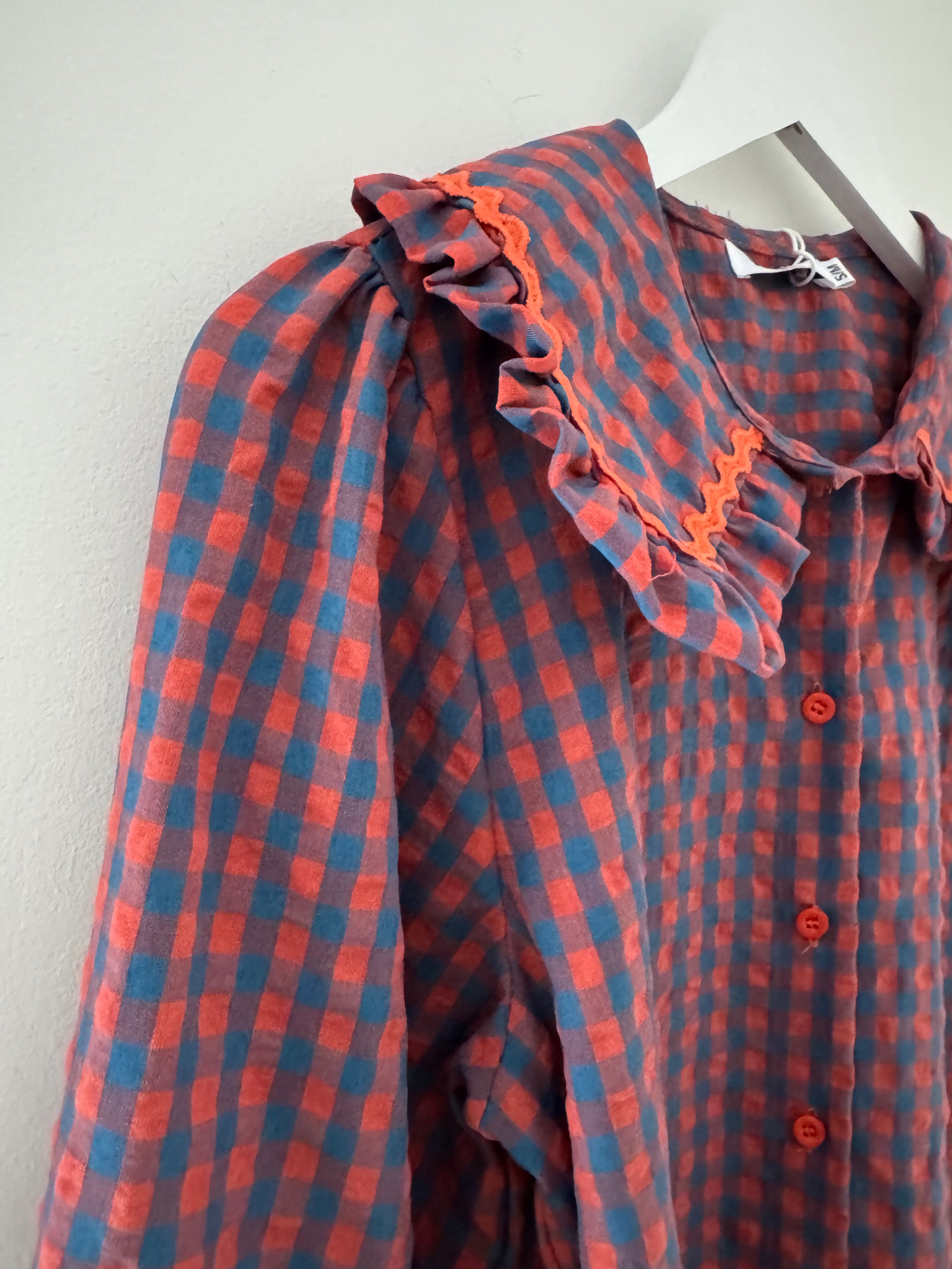 Collared Check Shirt in Orange & Blue