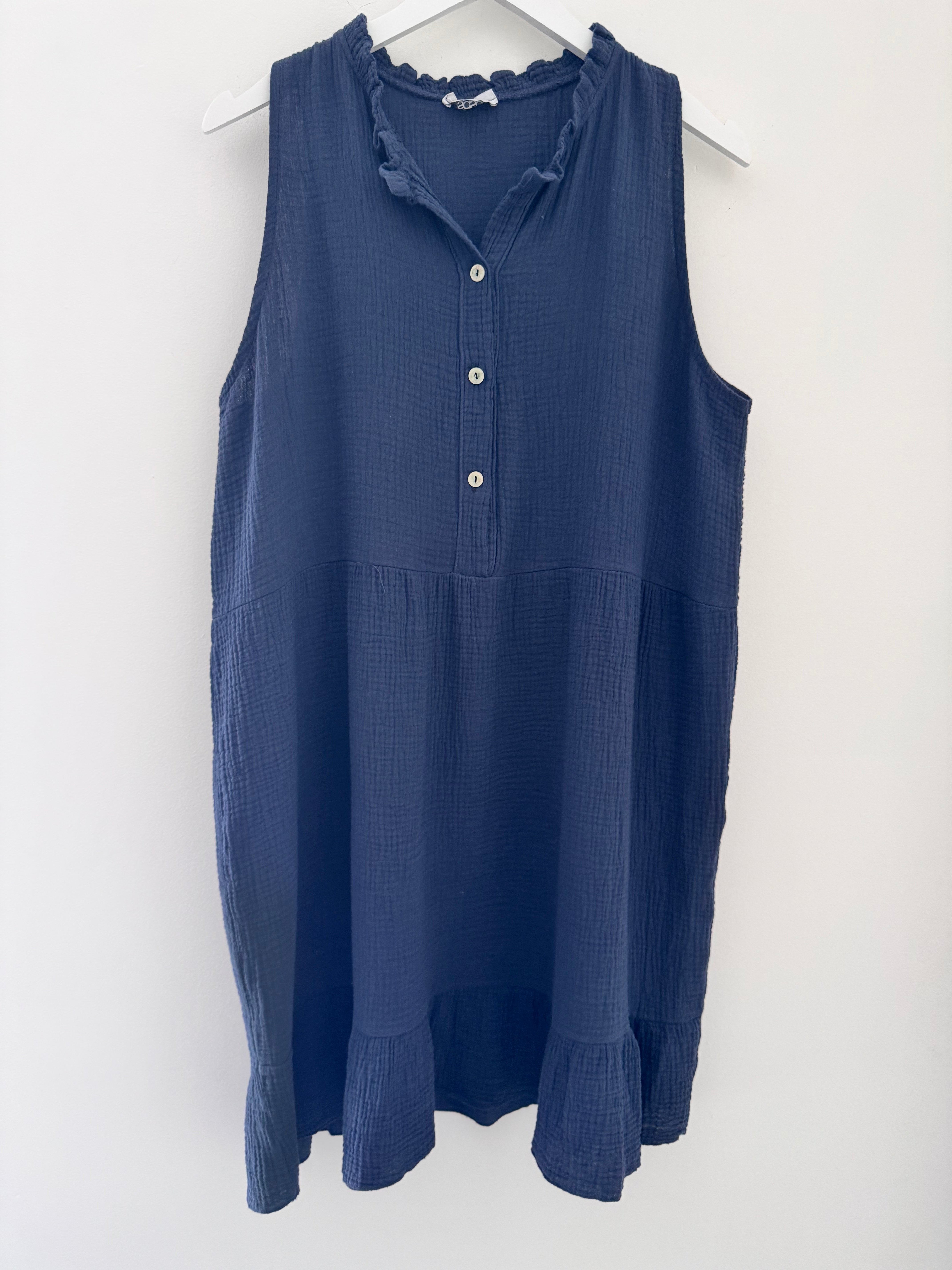 Cheesecloth Dress with Button Front in Navy