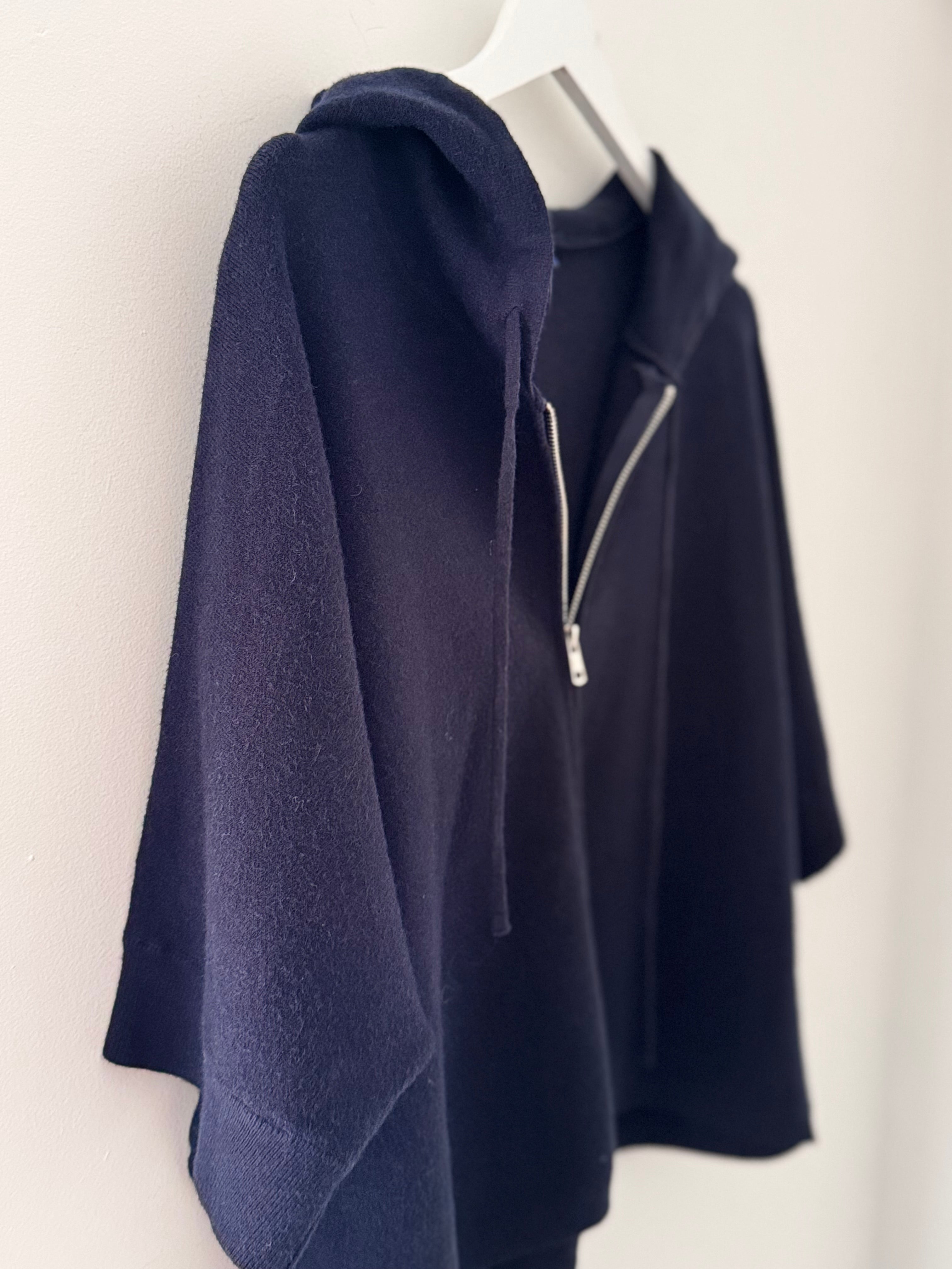 Soft Hooded Zipped Knit in Ink Navy