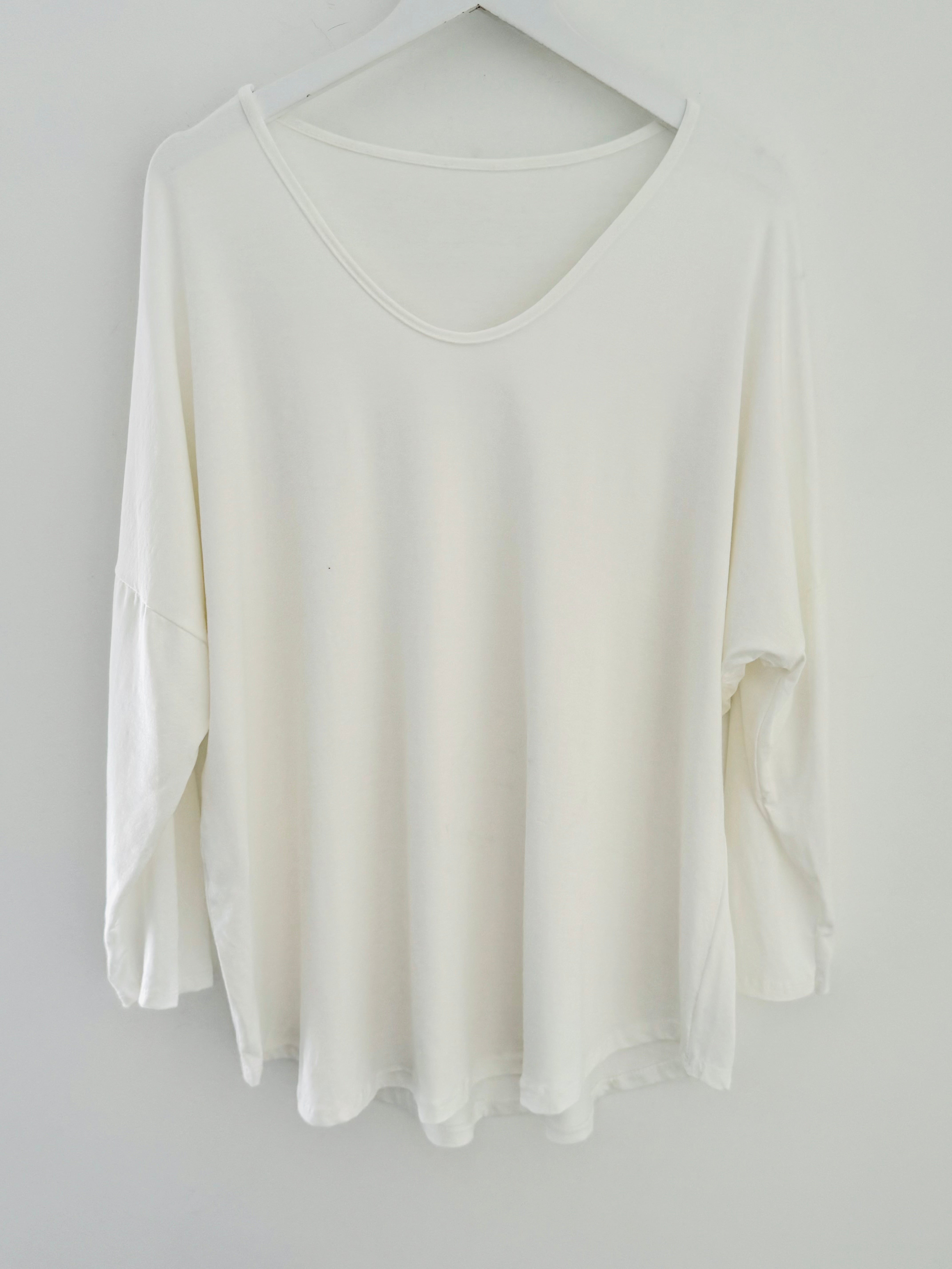 Oversized Long Sleeve Stretch Top in Ivory