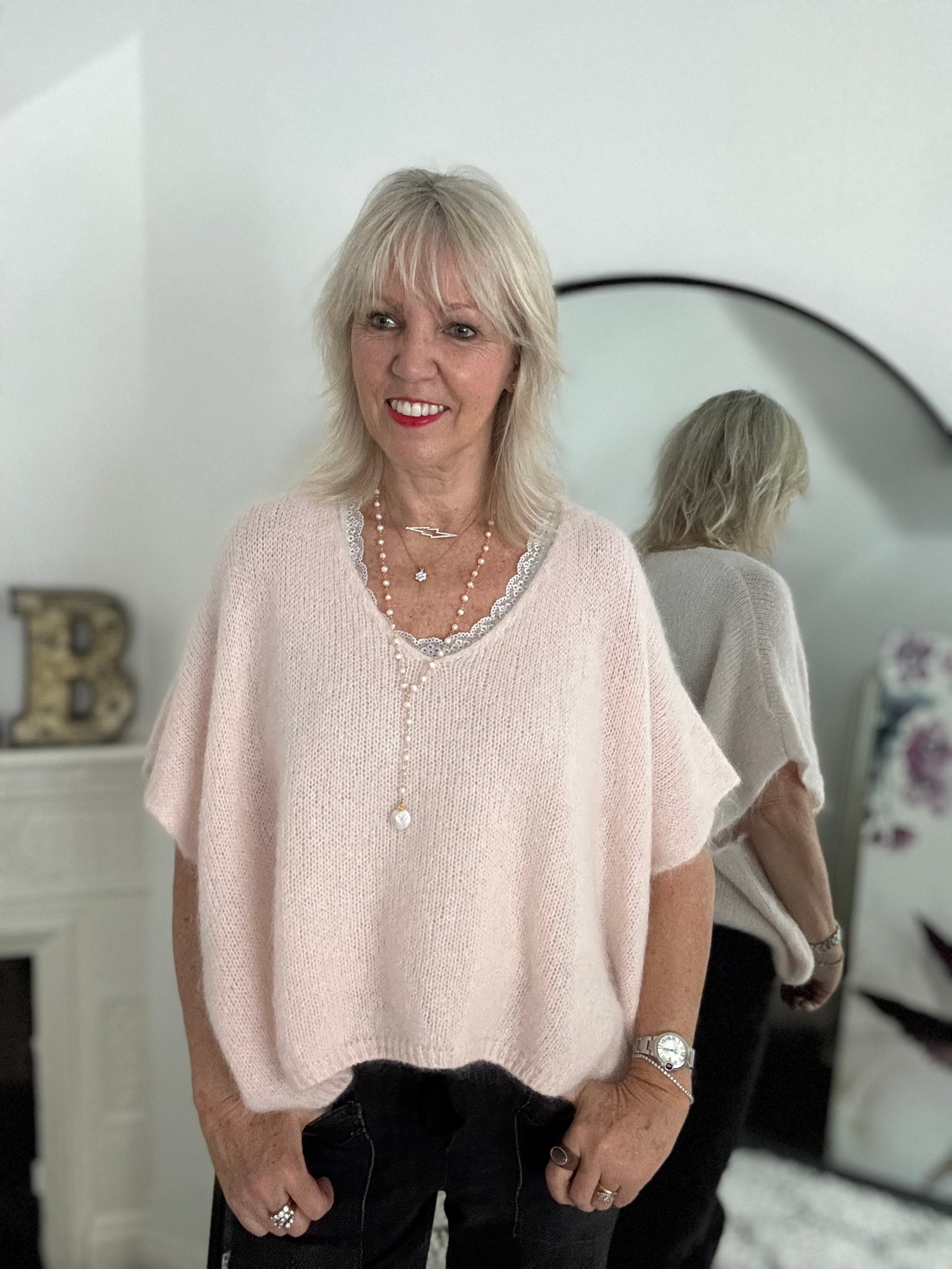 Mohair V Neck Tank in Shell Pink