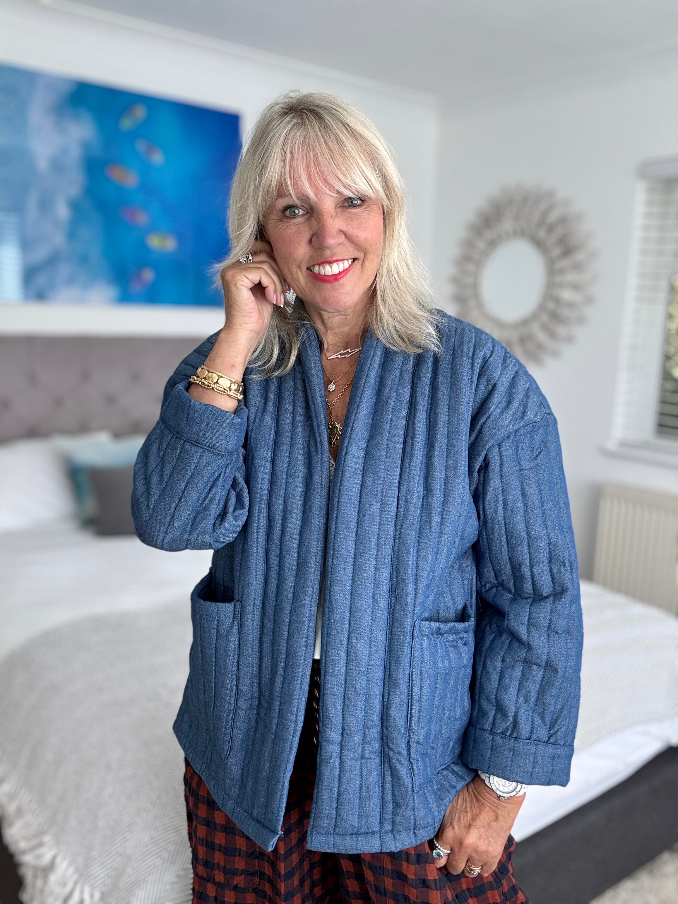 Quilted Kimono Jacket in Chambray