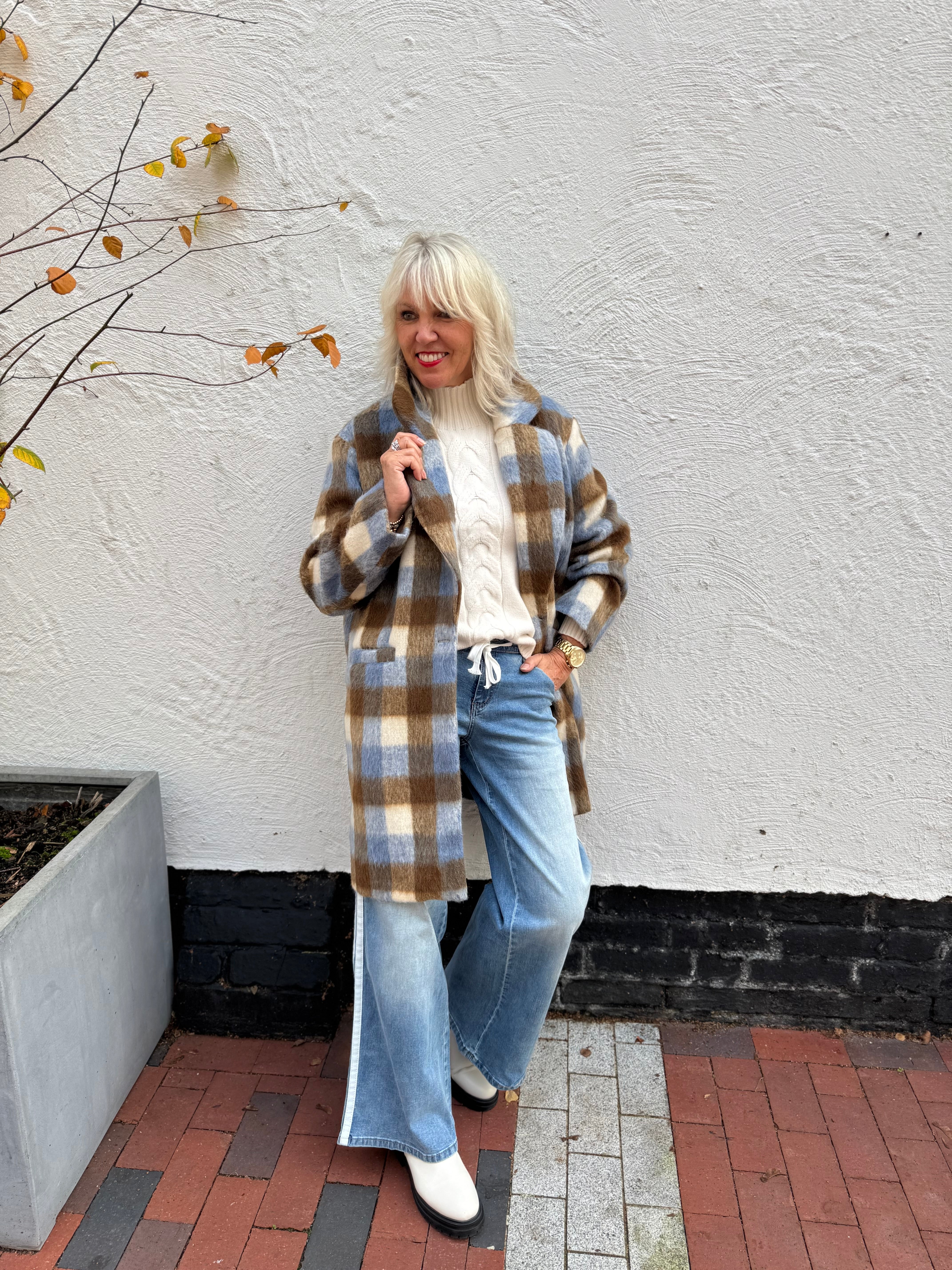 Soft Flared Jeans with Side Stripes in Light Denim