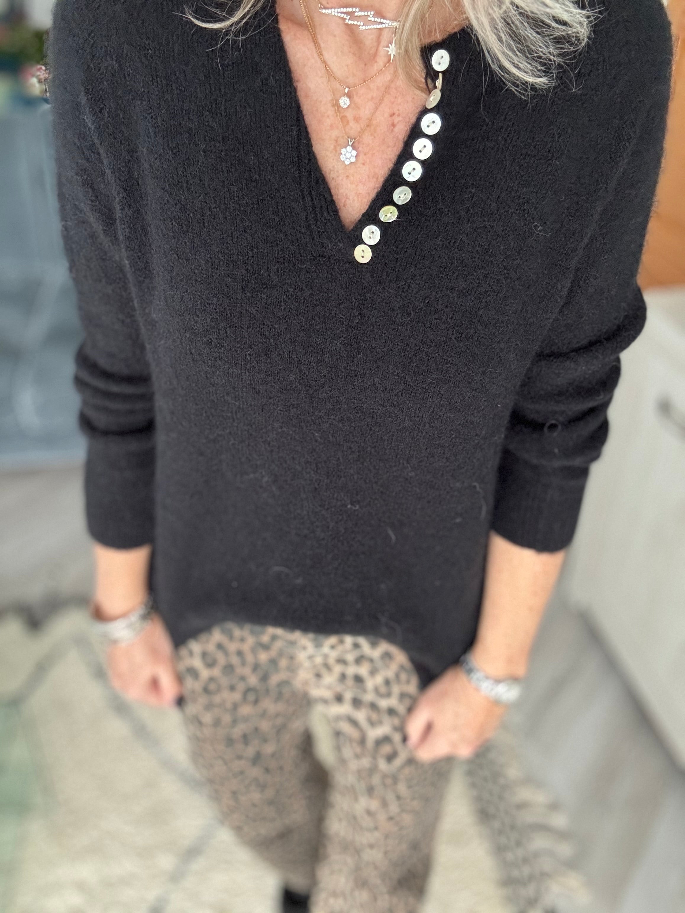 Softie Jumper with Button Neck in Black