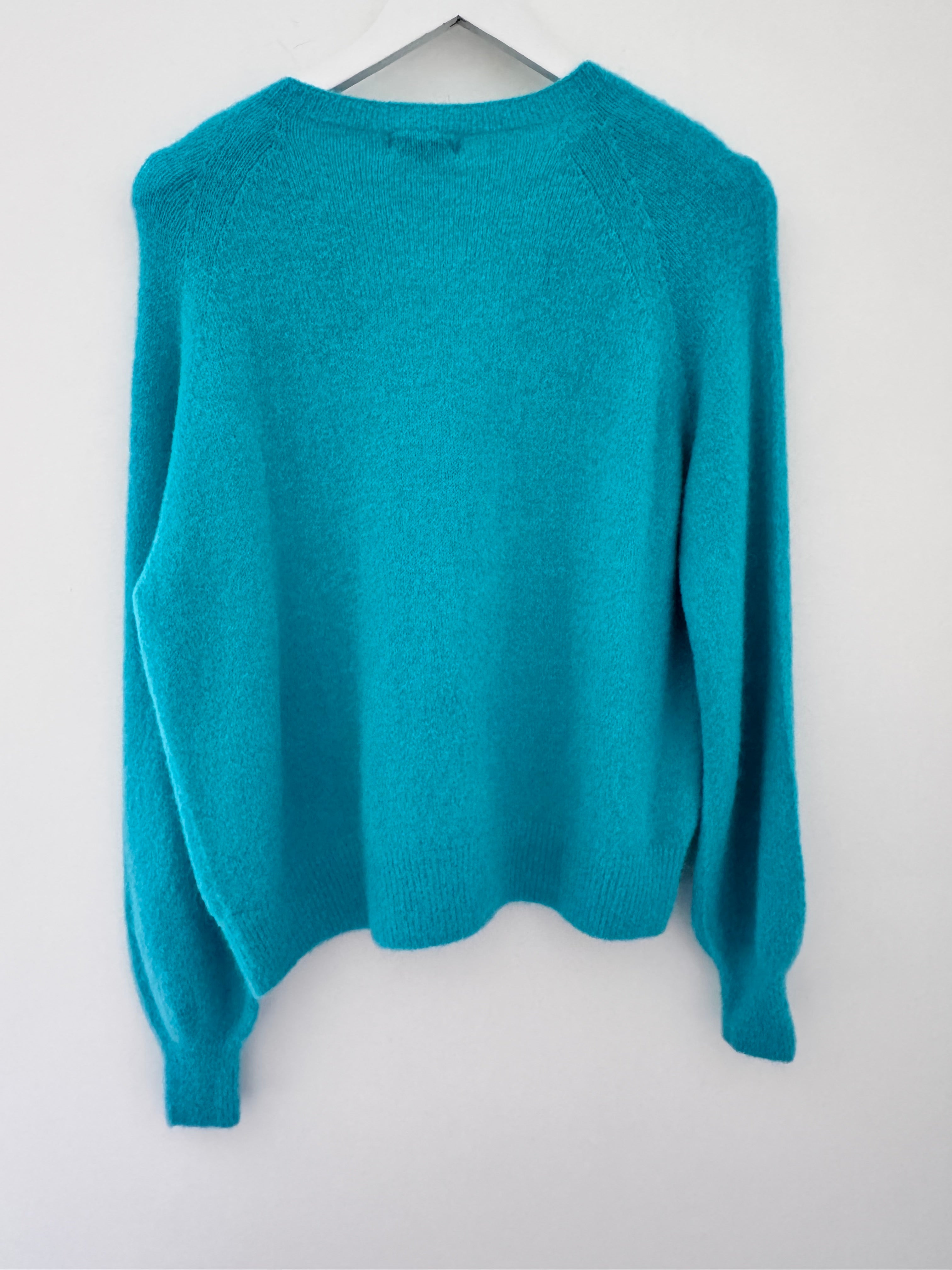 Softie Jumper with Button Neck in Turquoise