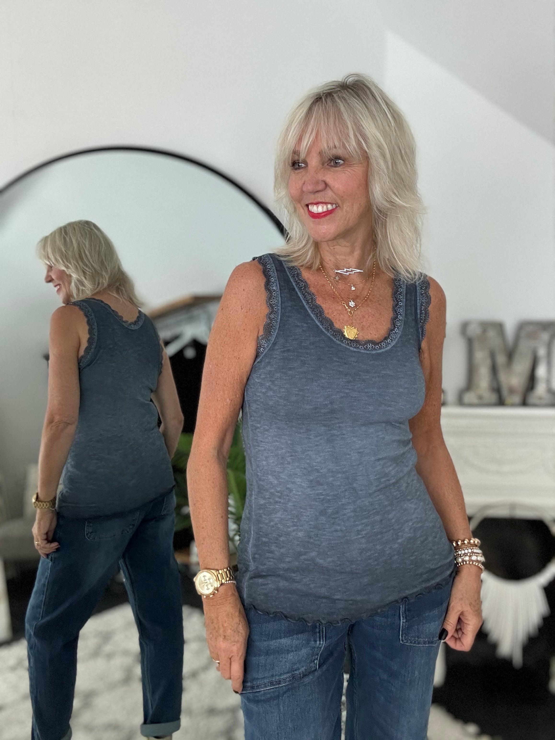 Luxe Ribbed Vest in Dark Vintage Blue