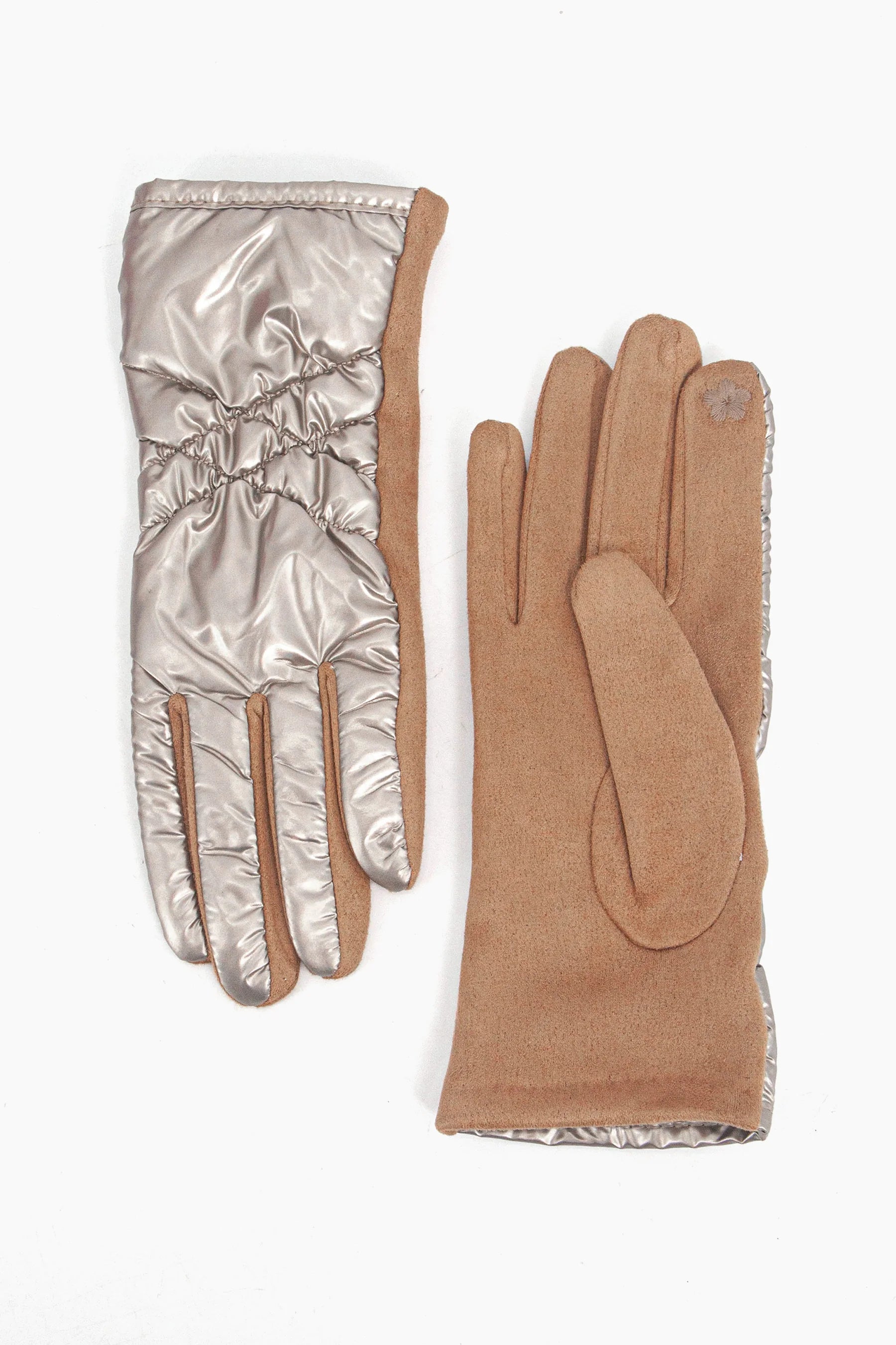 Metallic & Fleece Quilted Gloves in Gold