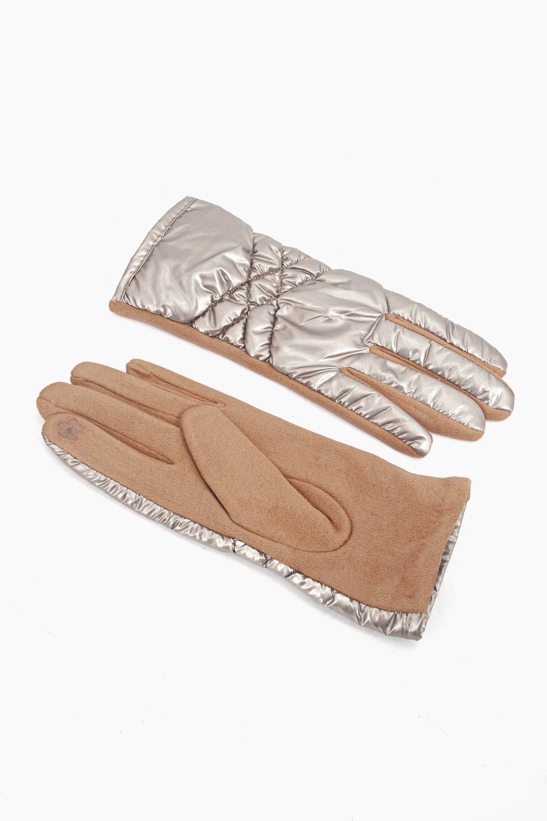 Metallic & Fleece Quilted Gloves in Gold