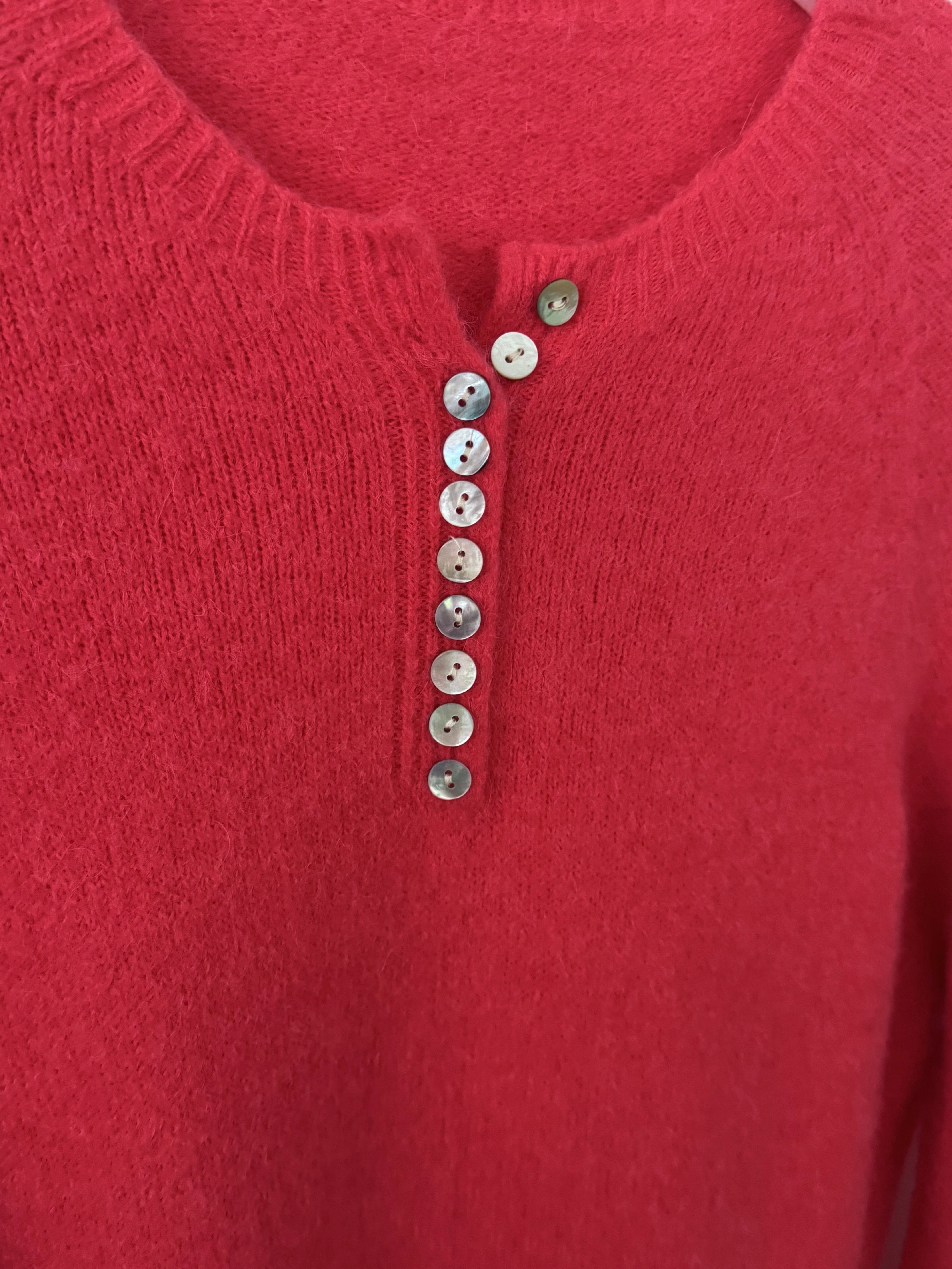 Softie Jumper with Button Neck in Coral Red