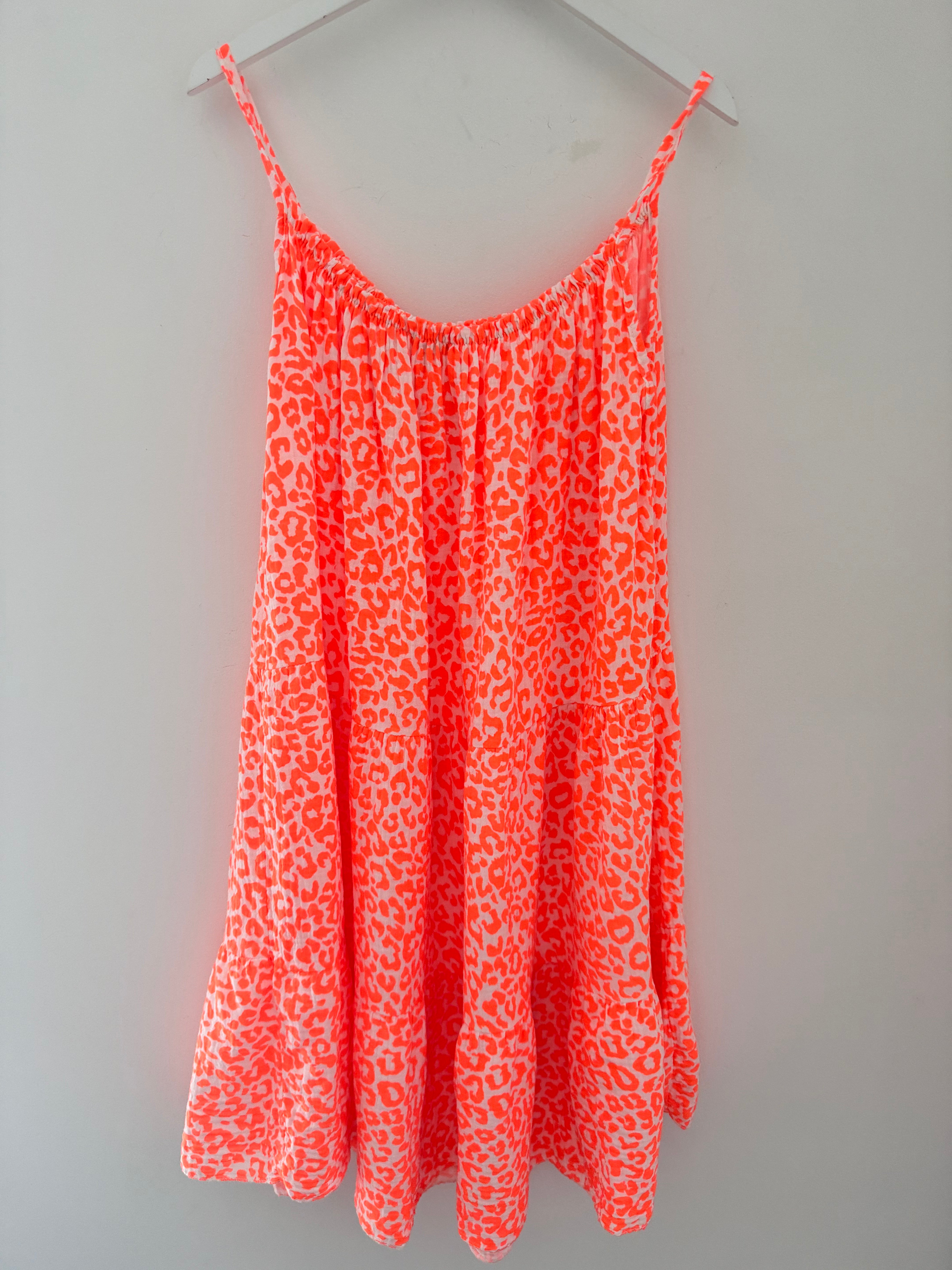 Leopard Cheesecloth Dress in Neon Orange